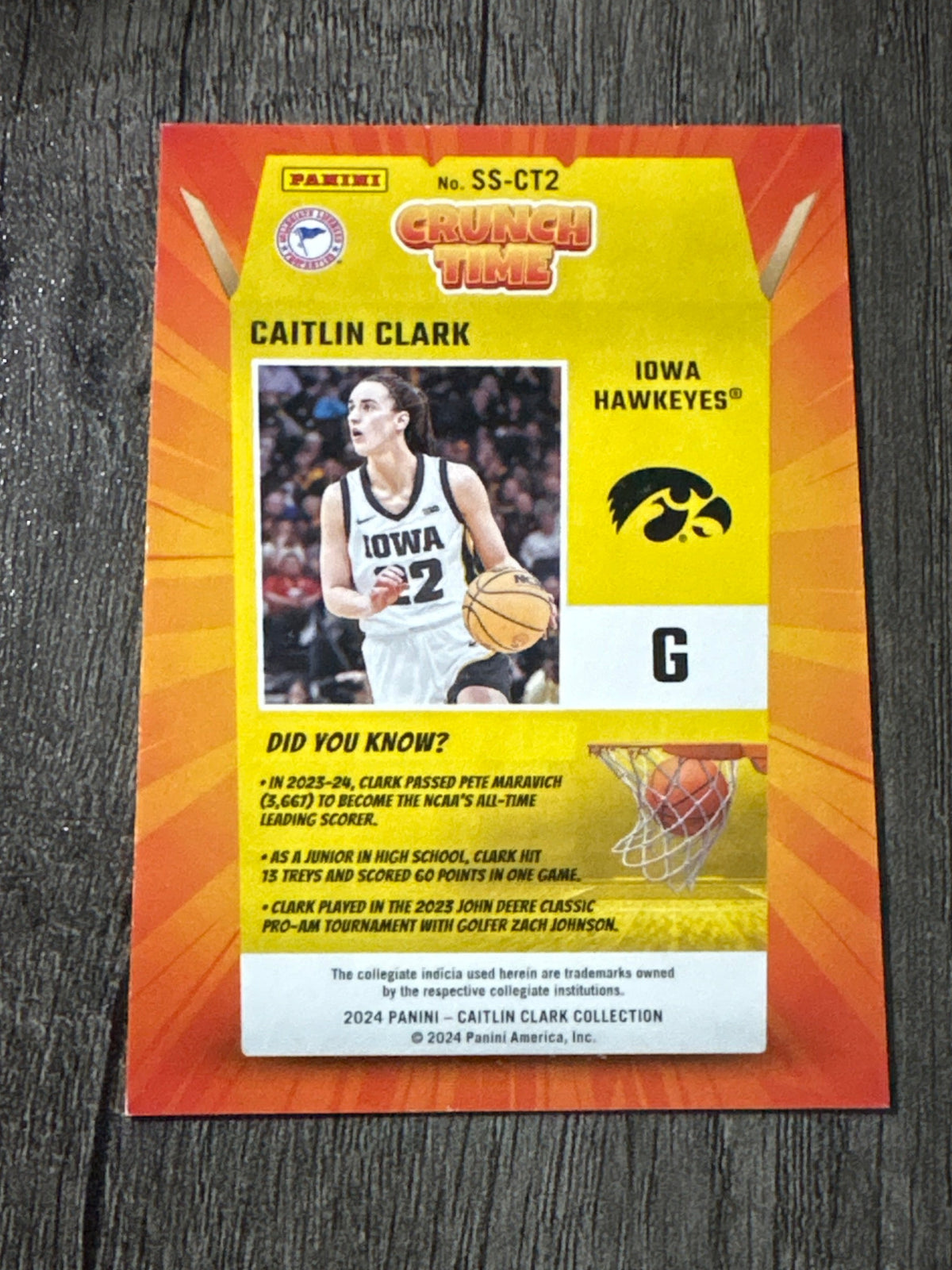 WNBA - Caitlin Clark - 2024 Panini Collection - Crunch Time Iowa Hawkeyes #SS-CT2 (RC) WNBA Indiana Fever