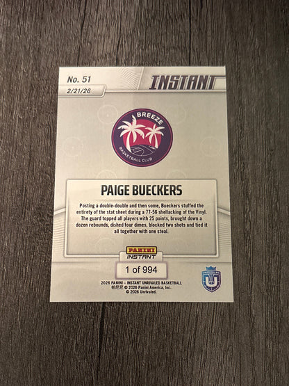 Paige Bueckers - 2026 Panini Instant WNBA Card *Limited Edition* Unrivaled (card #51) Breeze Basketball Club