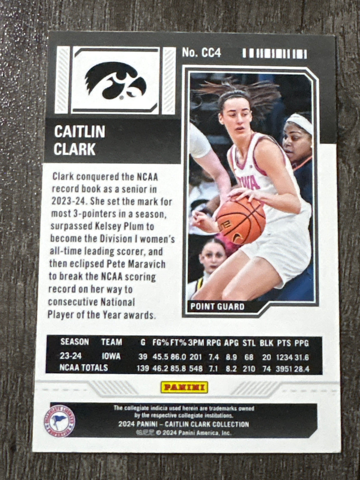 WNBA - Caitlin Clark #CC4 - 2024 Panini Collection [College Contenders] Iowa Hawkeyes (RC) WNBA Indiana Fever
