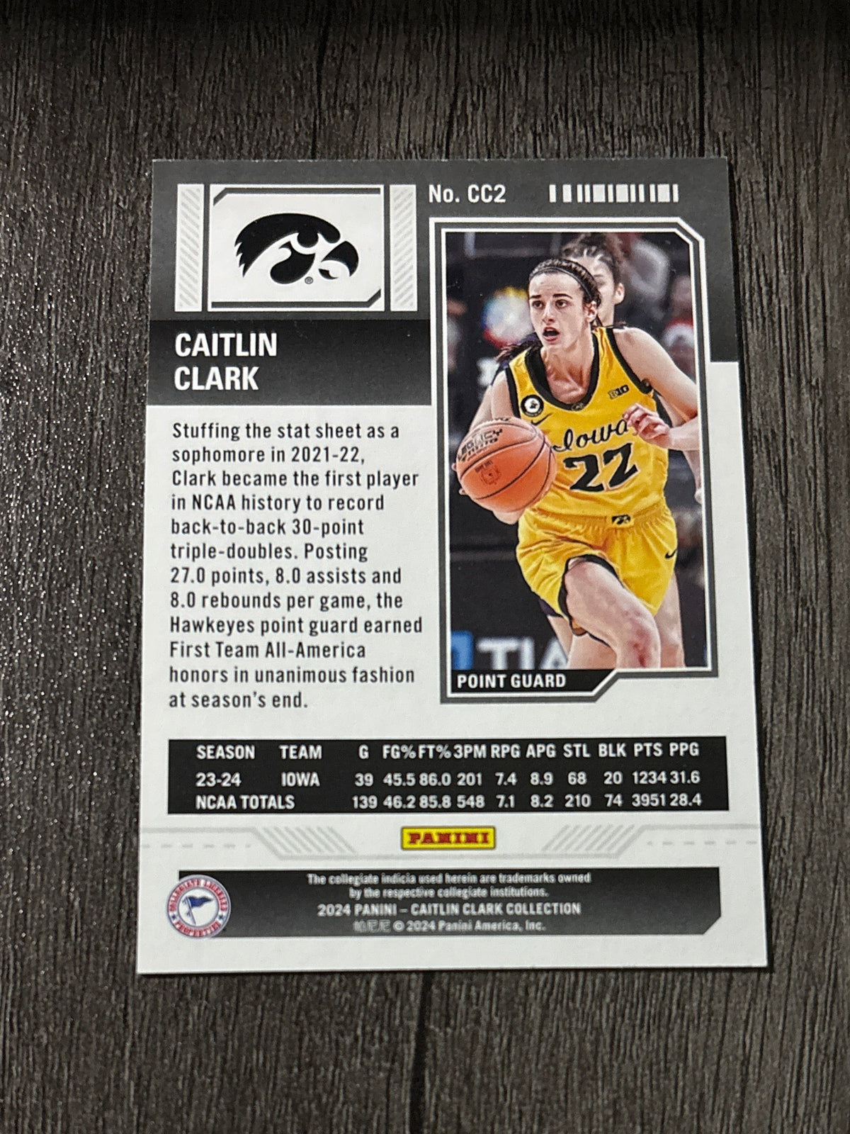 WNBA - Caitlin Clark #CC2 - 2024 Panini Collection [College Contenders] Iowa Hawkeyes (RC) WNBA Indiana Fever