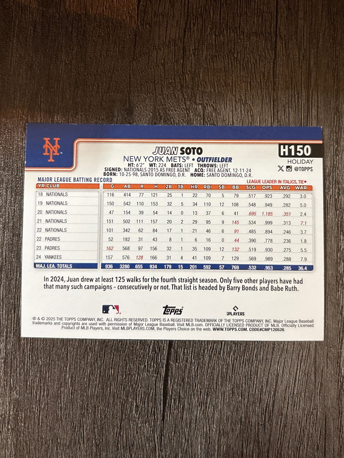 MLB - Juan Soto - 2025 Topps Holiday - #H150 MLB Baseball Card [New York Mets]