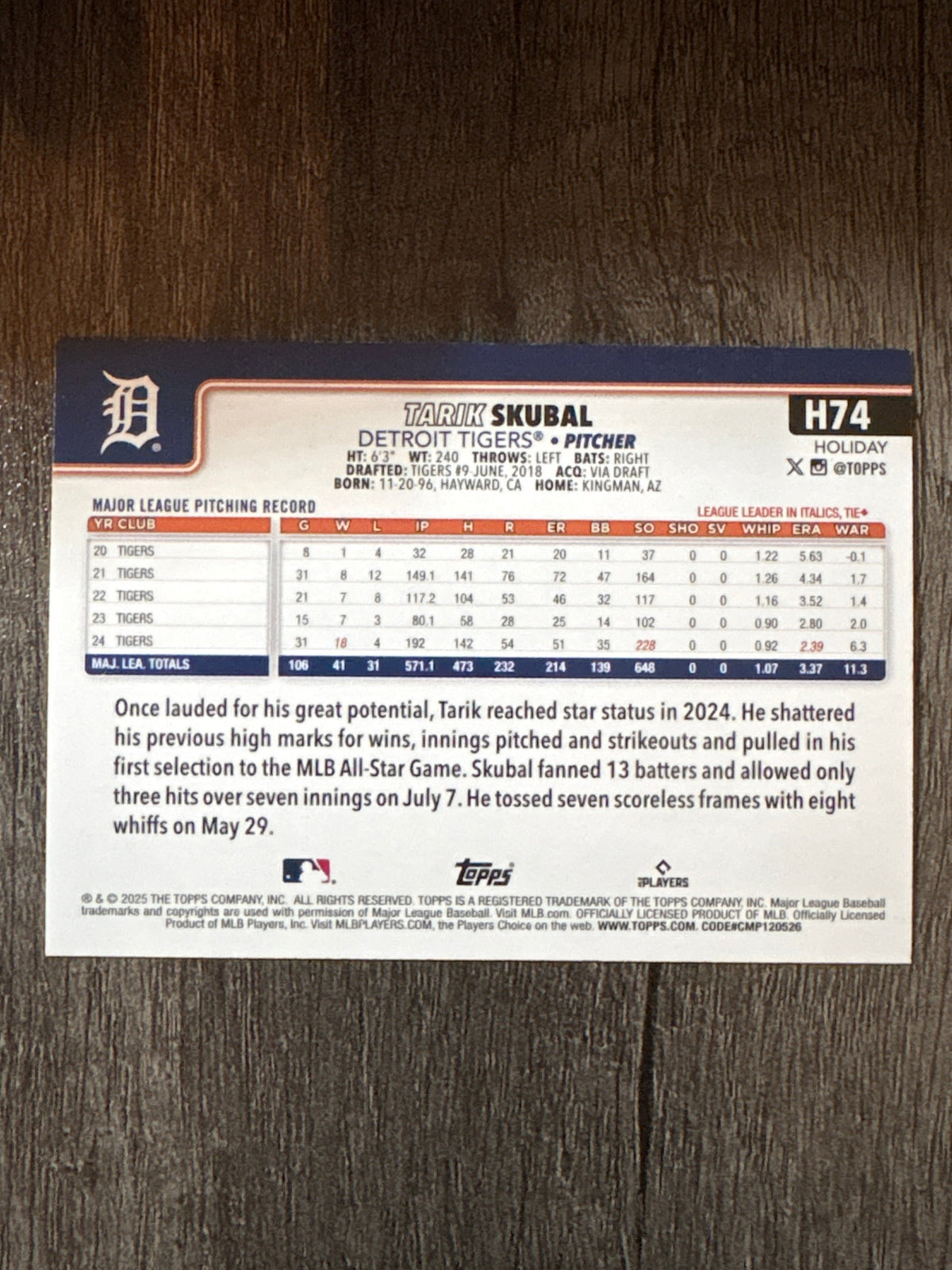 MLB - Tarik Skubal - 2025 Topps Holiday - #74 MLB Baseball Card [Detroit Tigers]