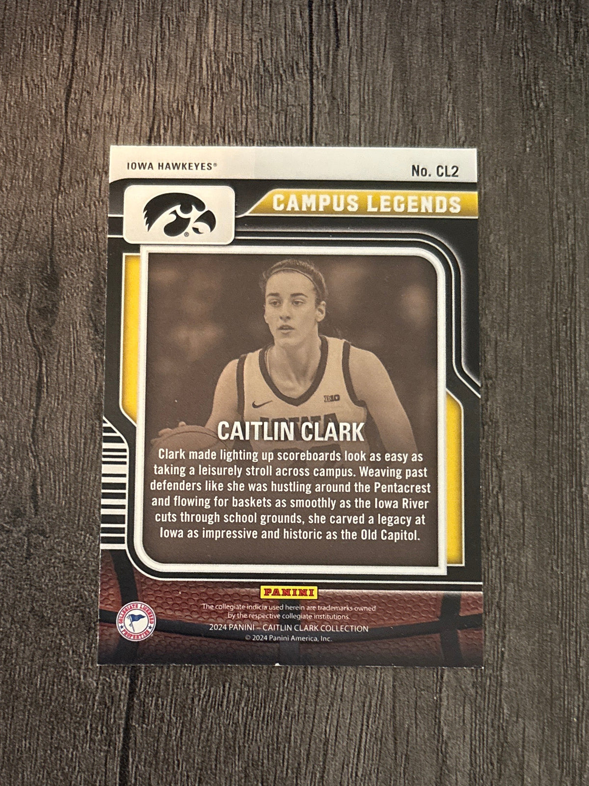 WNBA - Caitlin Clark #CL2 - 2024 Panini Collection [Campus Legends] Iowa Hawkeyes (RC) WNBA Indiana Fever