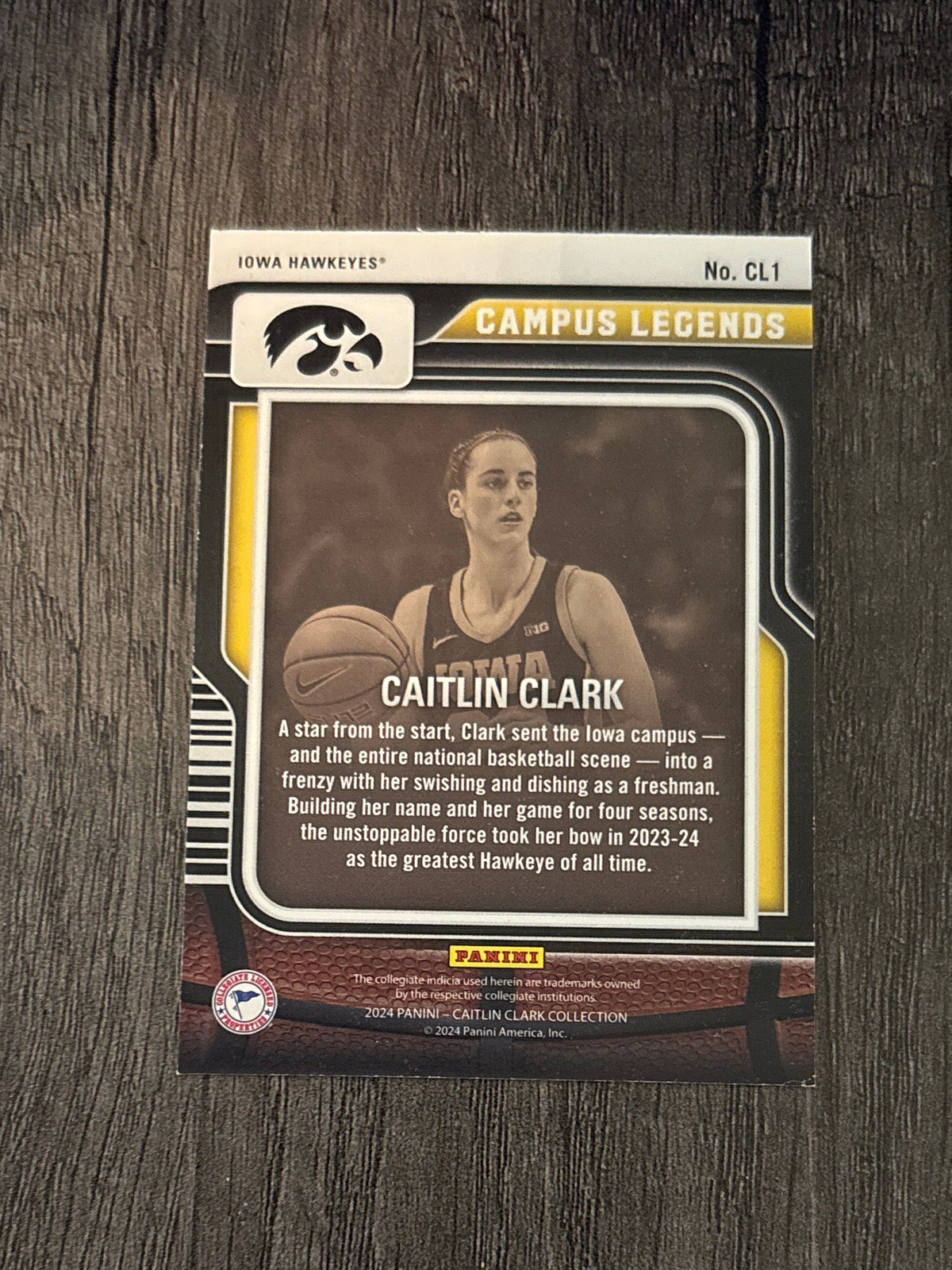 WNBA - Caitlin Clark #CL1 - 2024 Panini Collection [Campus Legends] Iowa Hawkeyes (RC) WNBA Indiana Fever