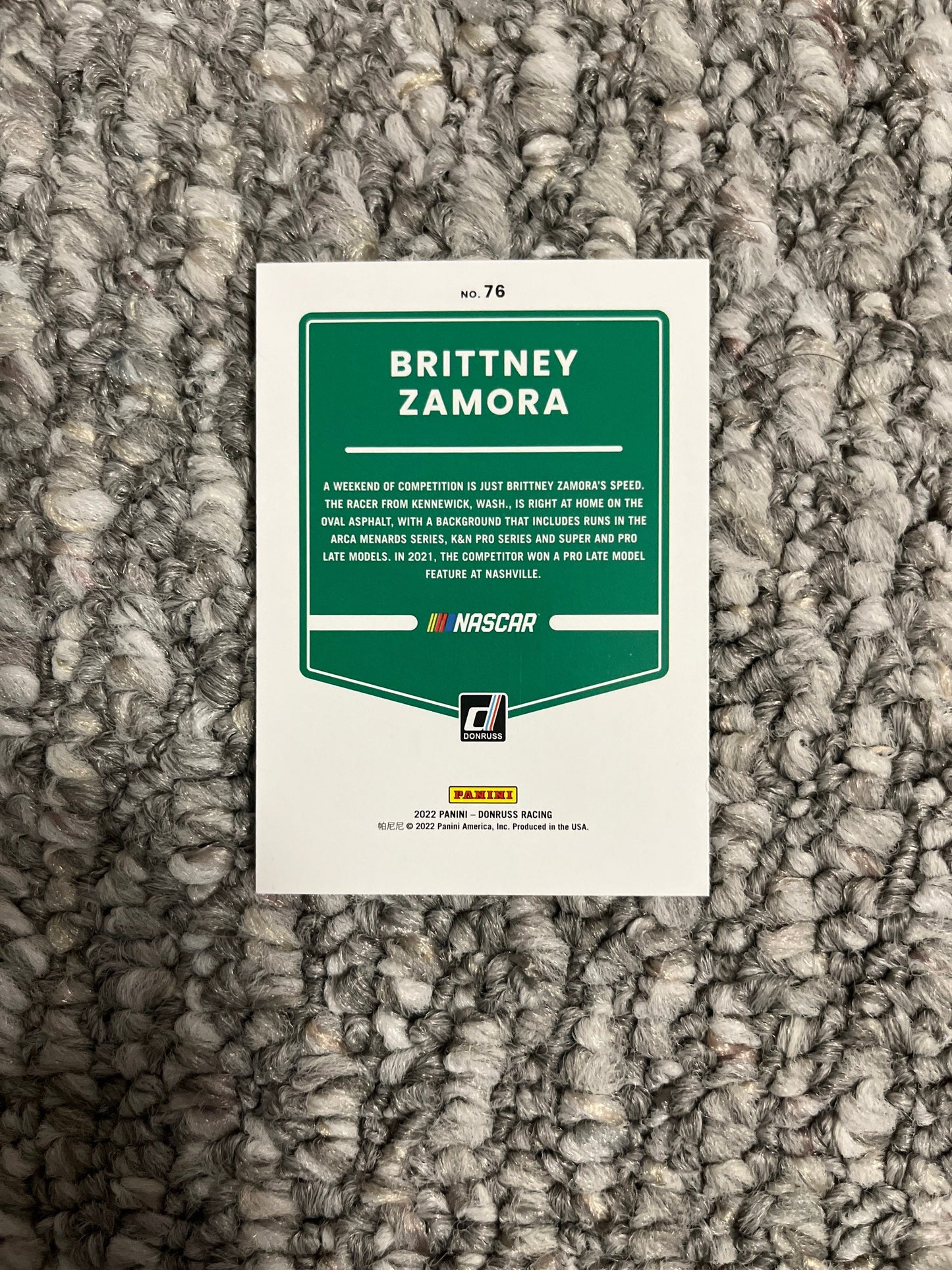 Brittney Zamora - 2022 Donruss Racing base NASCAR card