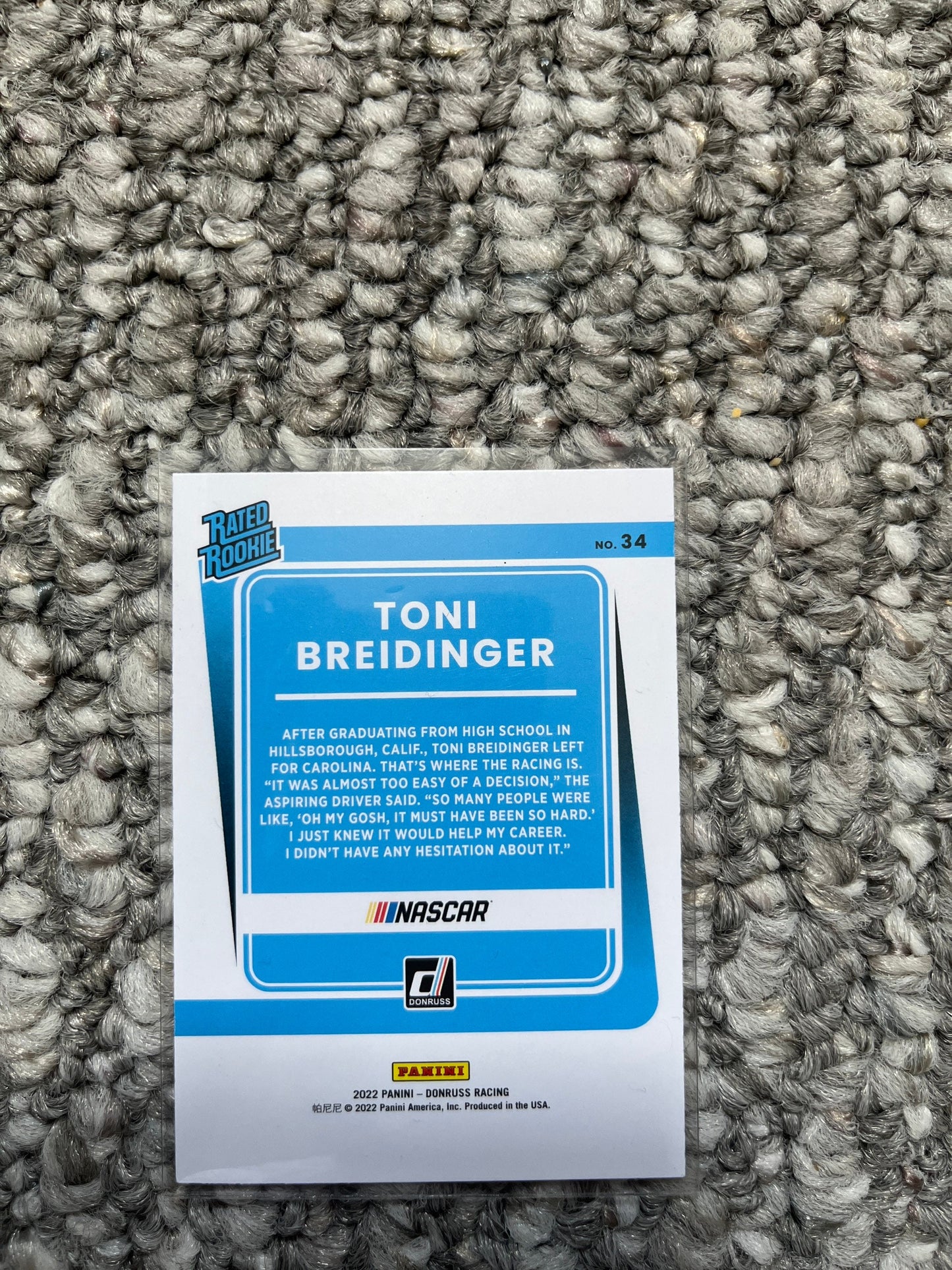 Toni Breidinger (RC) - 2022 Donruss Racing Rated ROOKIE card NASCAR