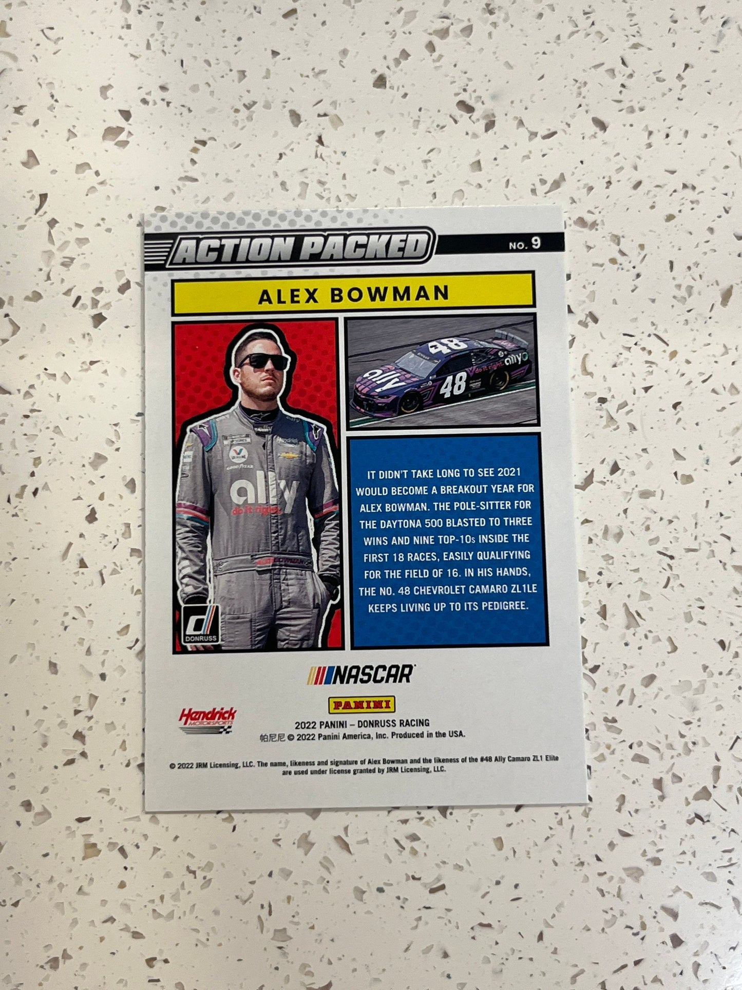 Alex Bowman - 2022 Donruss Racing ACTION PACKED Insert Card NASCAR