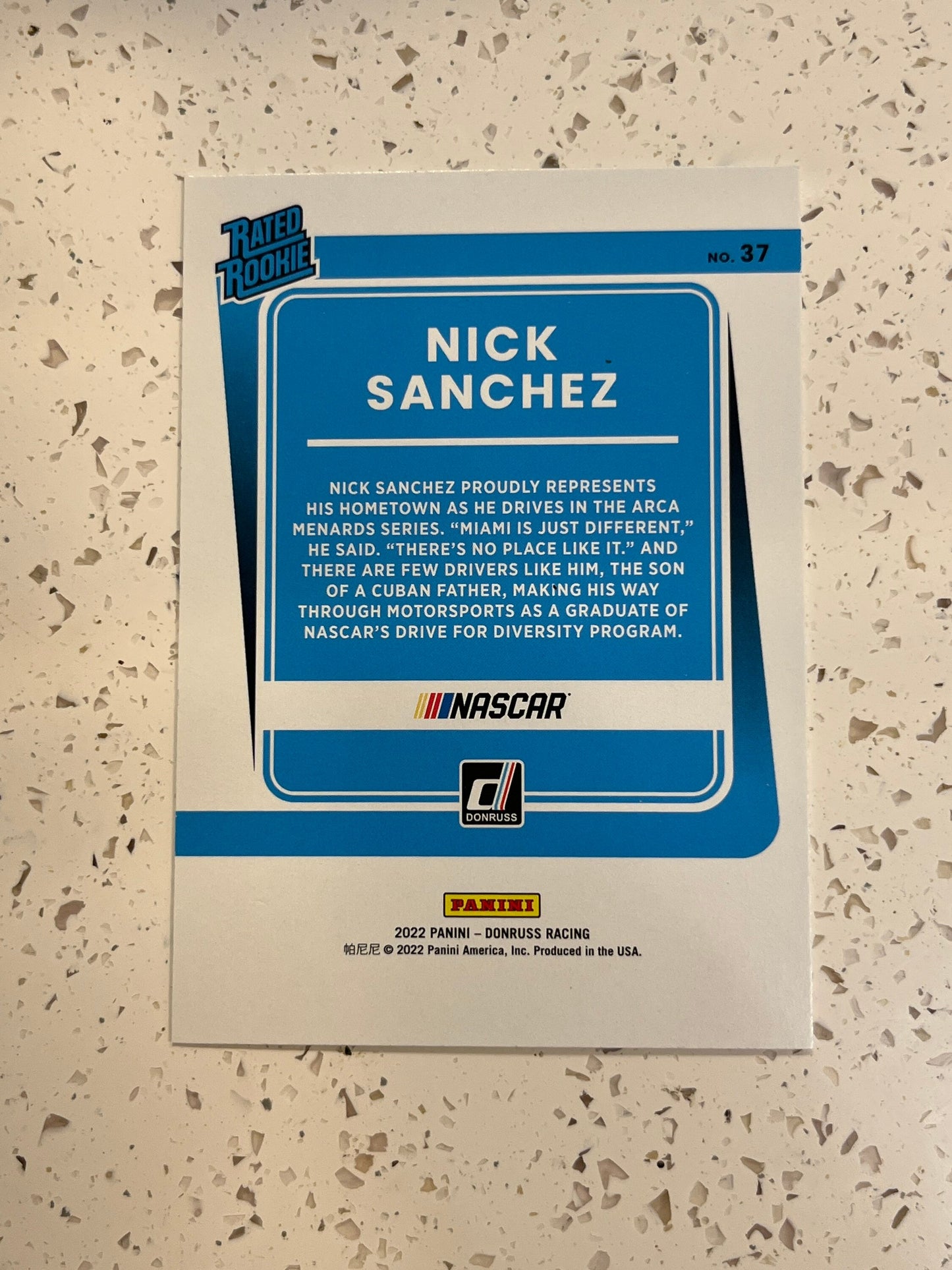 Nick Sanchez - 2022 Donruss Racing RATED ROOKIE base card (RC)