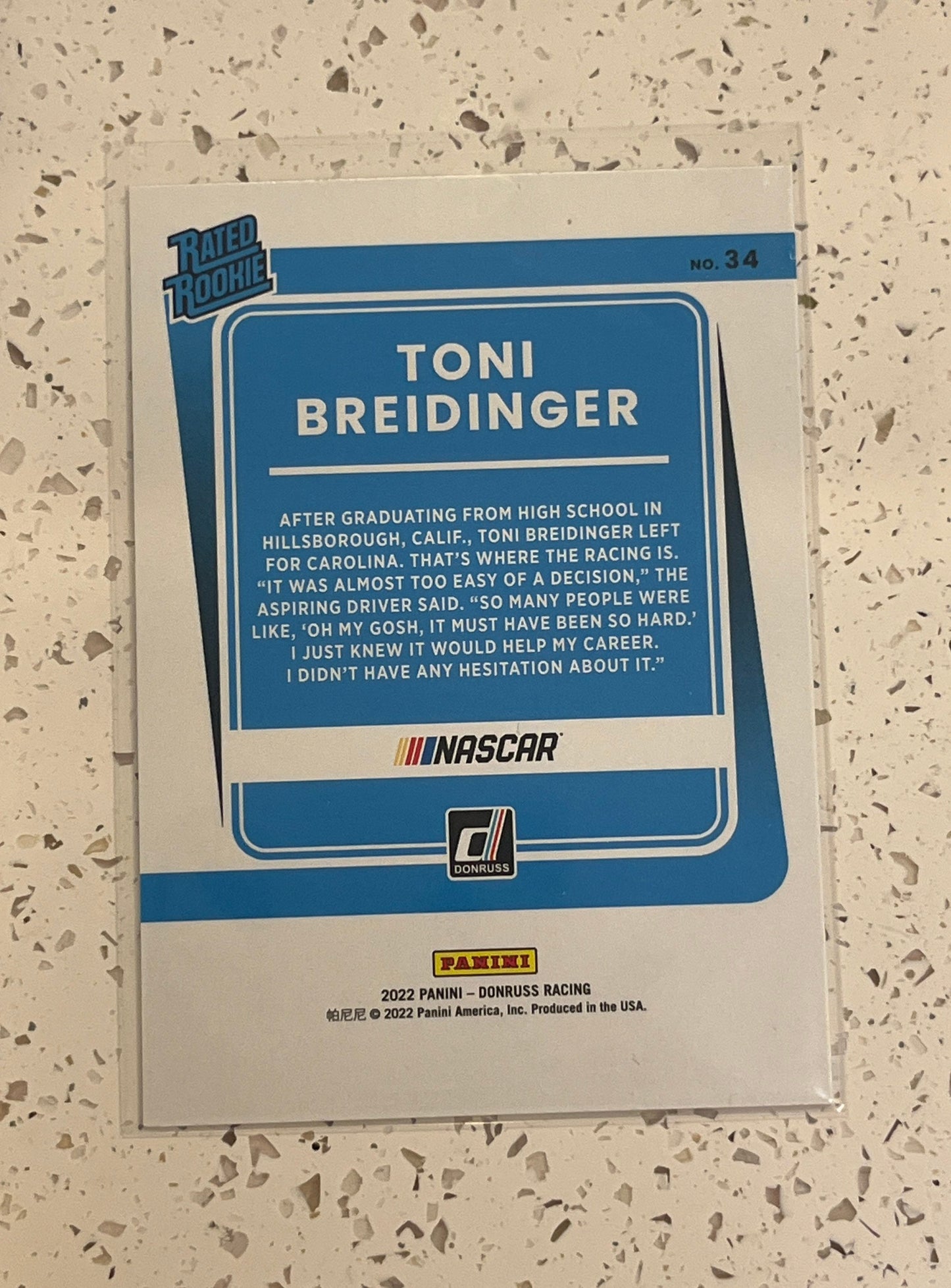 Toni Breidinger ROOKIE - 2022 Donruss Racing SILVER parallel NASCAR Rated Rookie