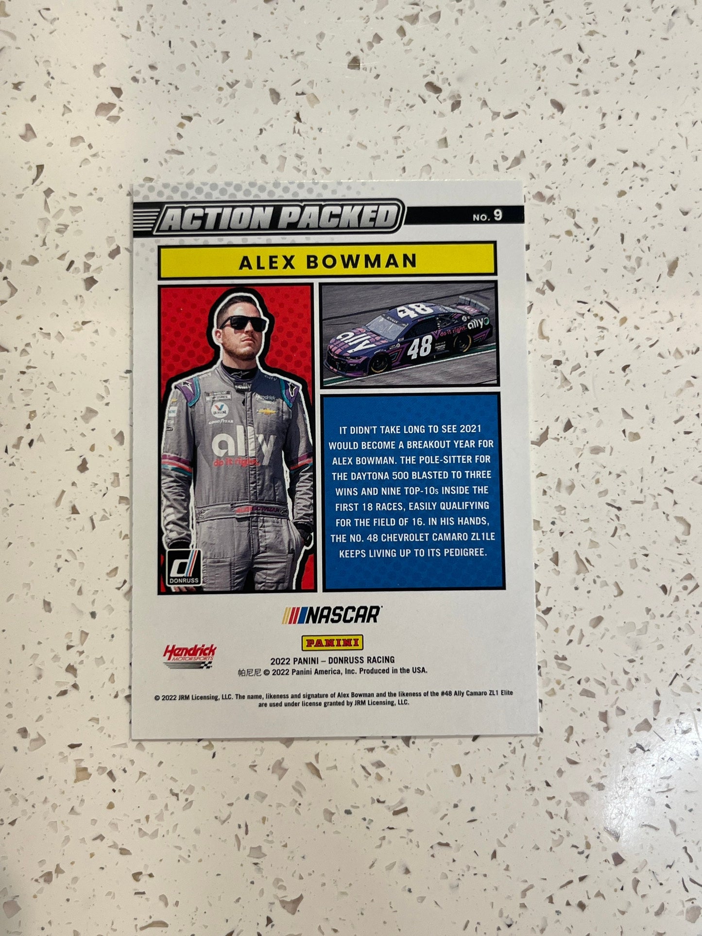 Alex Bowman - 2022 Donruss Racing ACTION PACKED Insert Card NASCAR