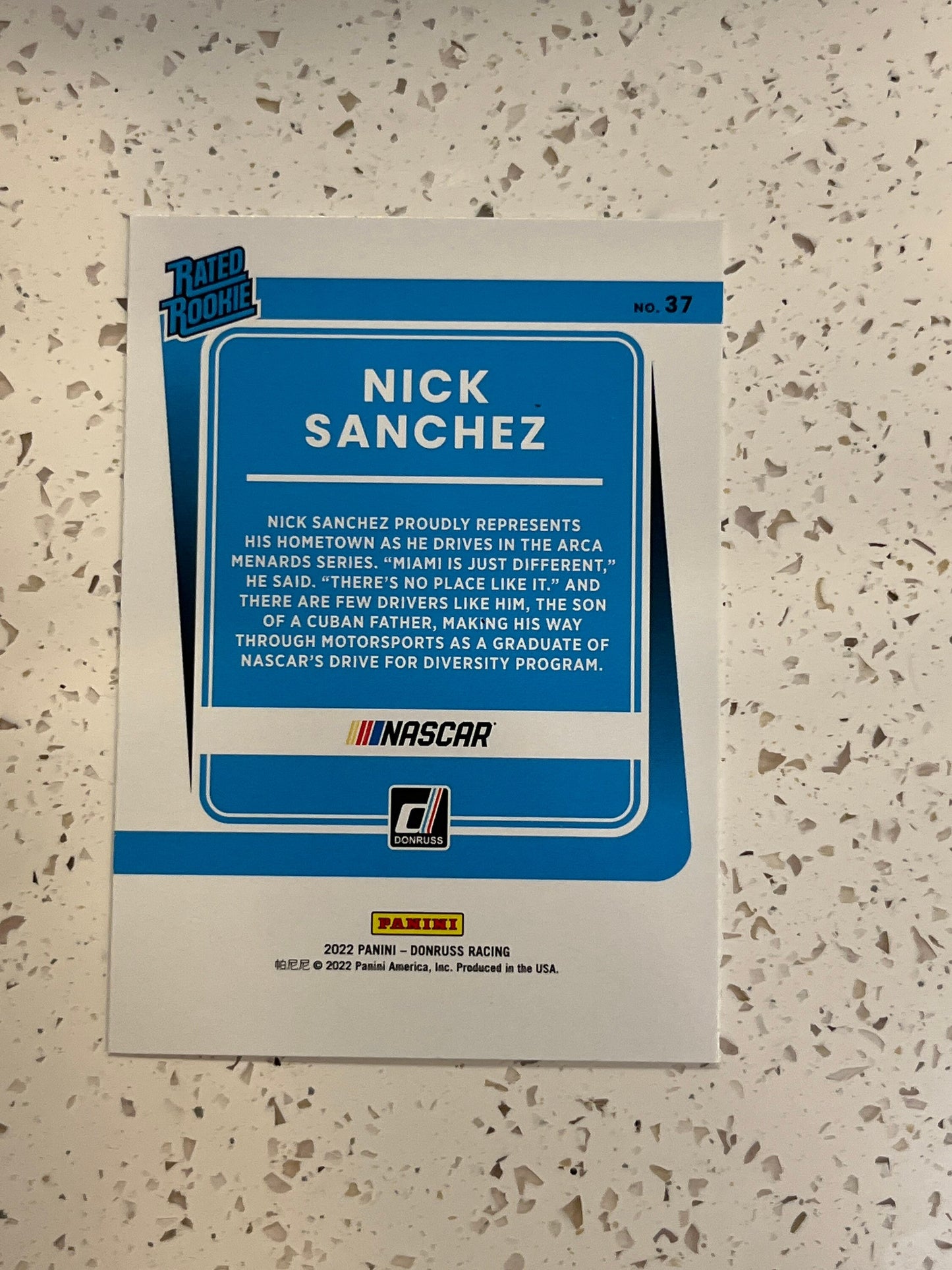 Nick Sanchez - 2022 Donruss Racing RATED ROOKIE base card (RC)