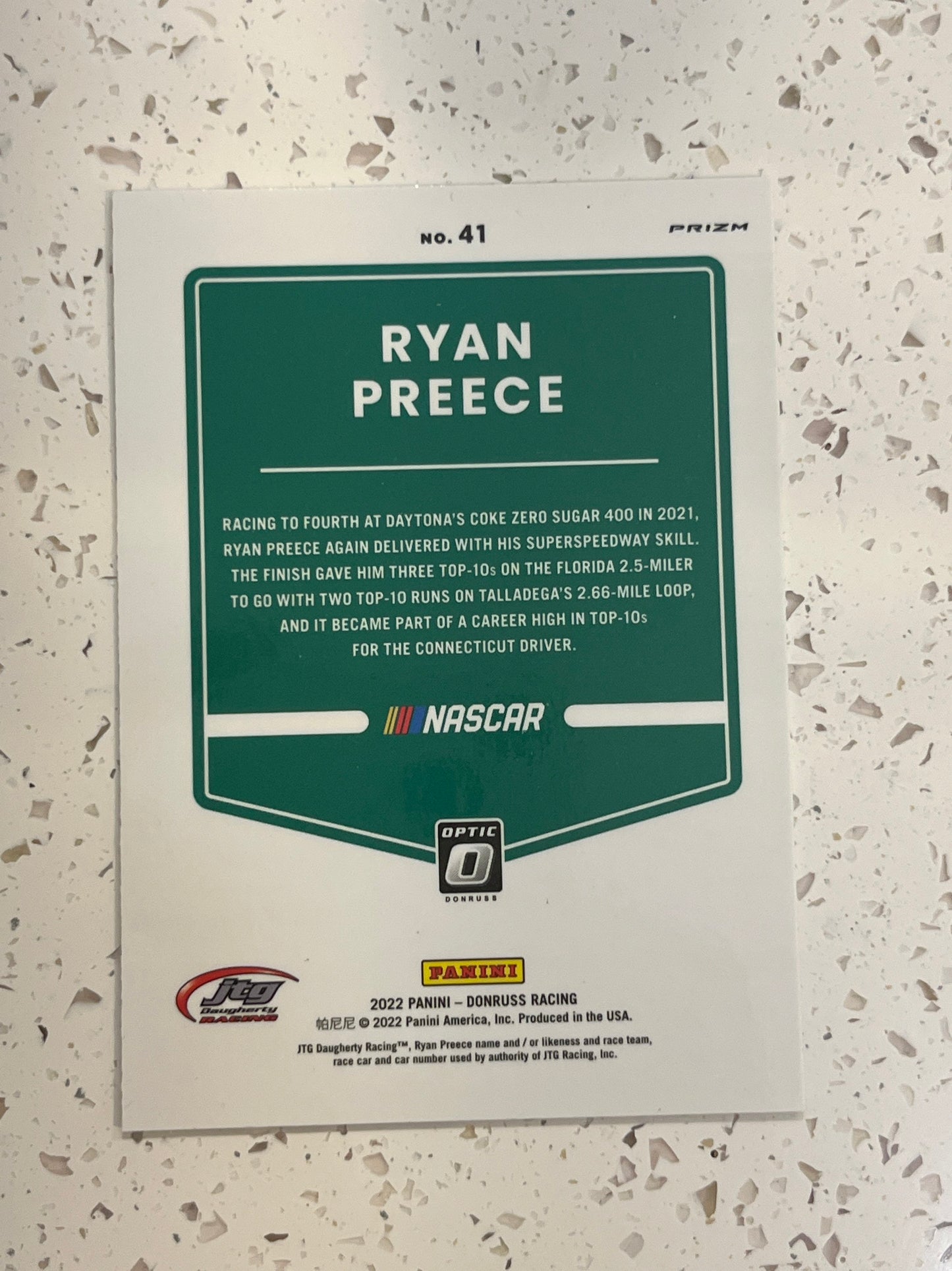 Ryan Preece - 2022 Donruss Racing NASCAR OPTIC PRIZM holo short print