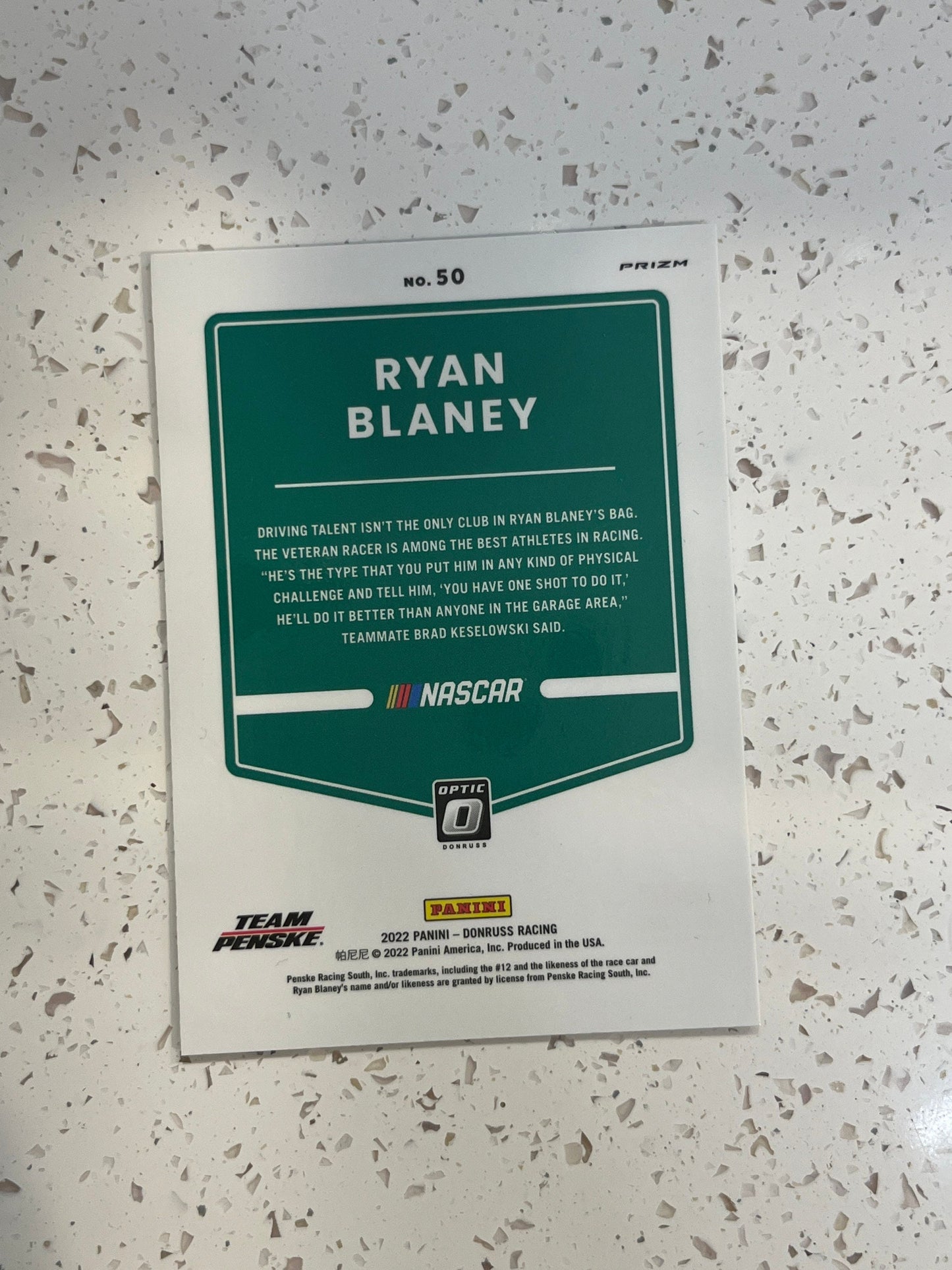 Ryan Blaney - 2022 Donruss Racing NASCAR OPTIC PRIZM rare short print