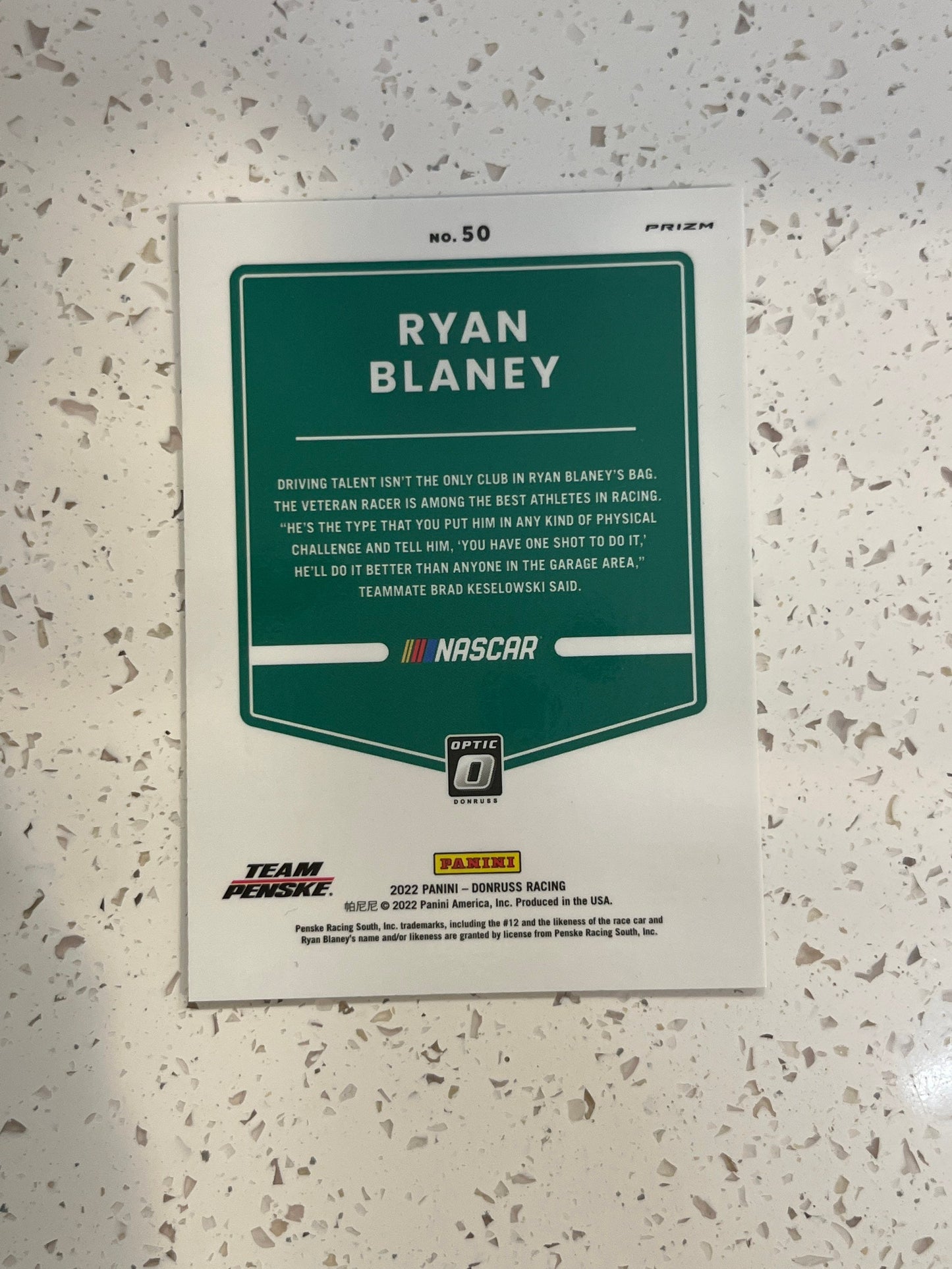 Ryan Blaney - 2022 Donruss Racing NASCAR OPTIC PRIZM rare short print