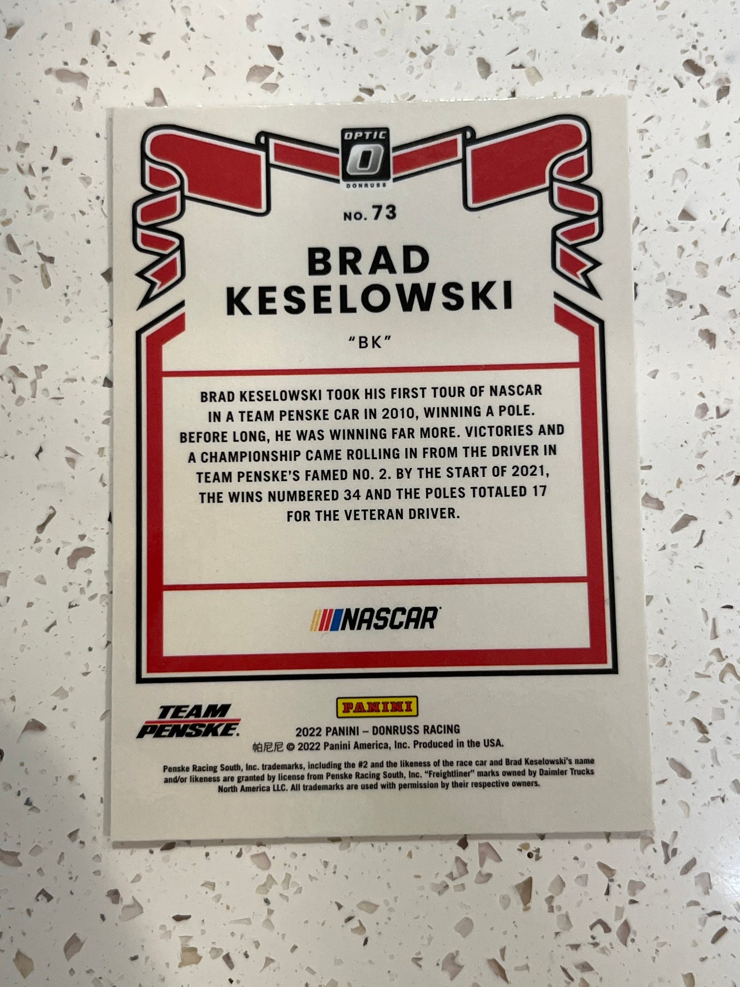 Brad Keselowski - 2022 Donruss Racing OPTIC Retro ‘81 NASCAR Card