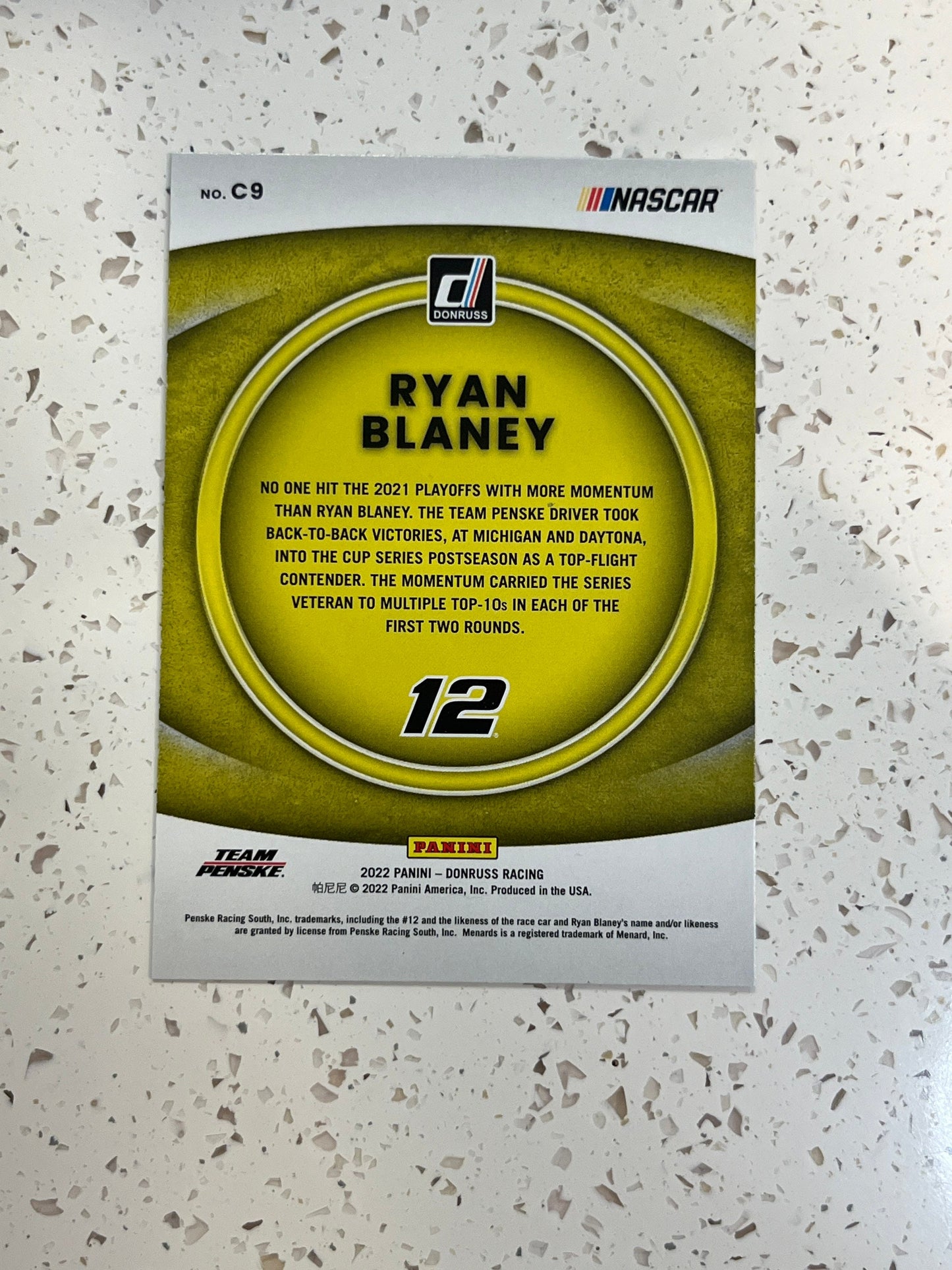 Ryan Blaney - 2022 Donruss Racing NASCAR CONTENDERS Insert Card