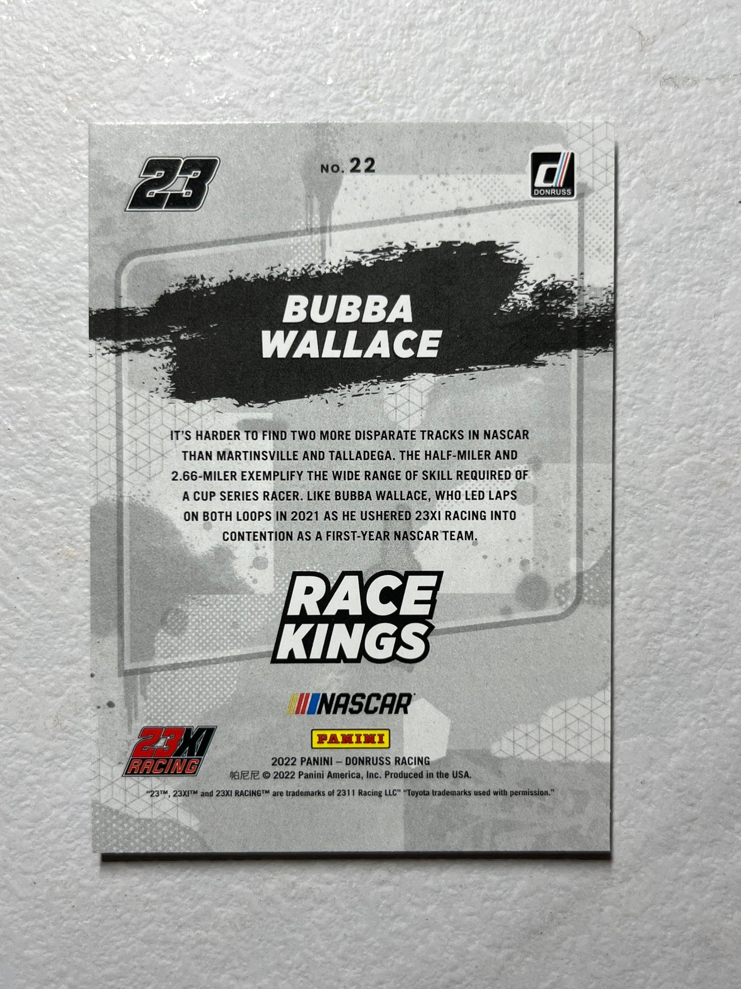 Bubba Wallace - 2022 Donruss Racing NASCAR Race Kings insert card