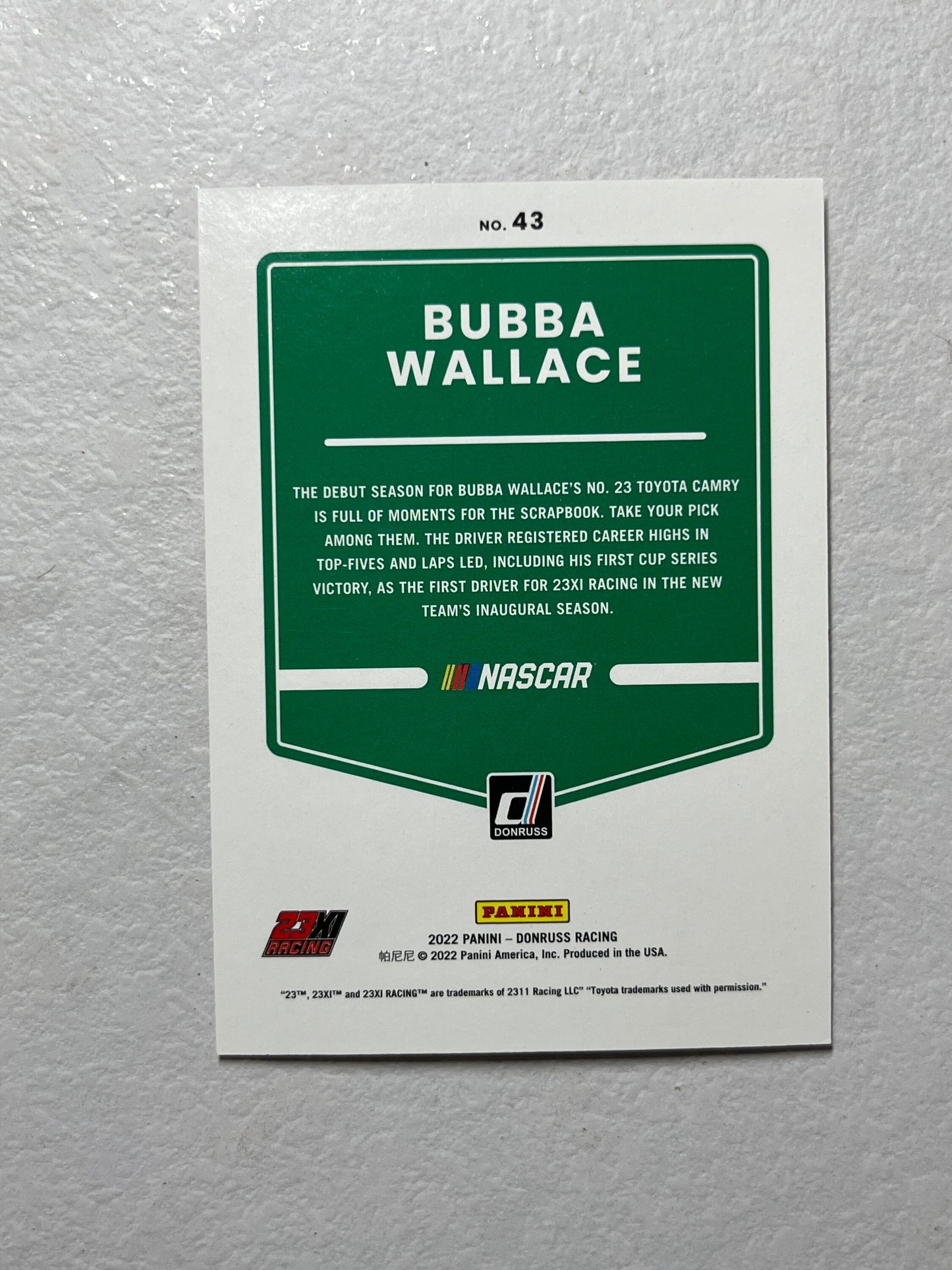 Bubba Wallace - 2022 Donruss Racing NASCAR Car Card exclusive RED Parallel LIMITED #163 of /299