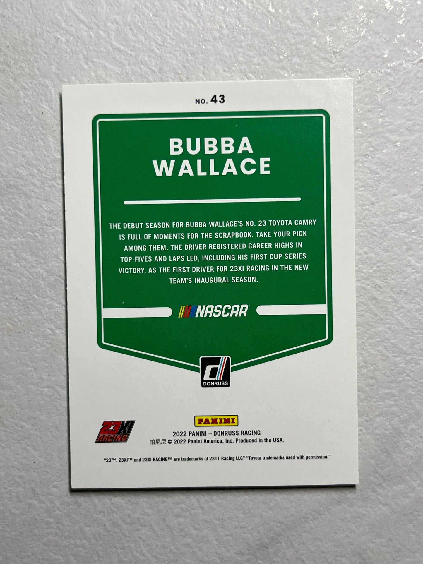 Bubba Wallace - 2022 Donruss Racing NASCAR car card Lime Green PARALLEL