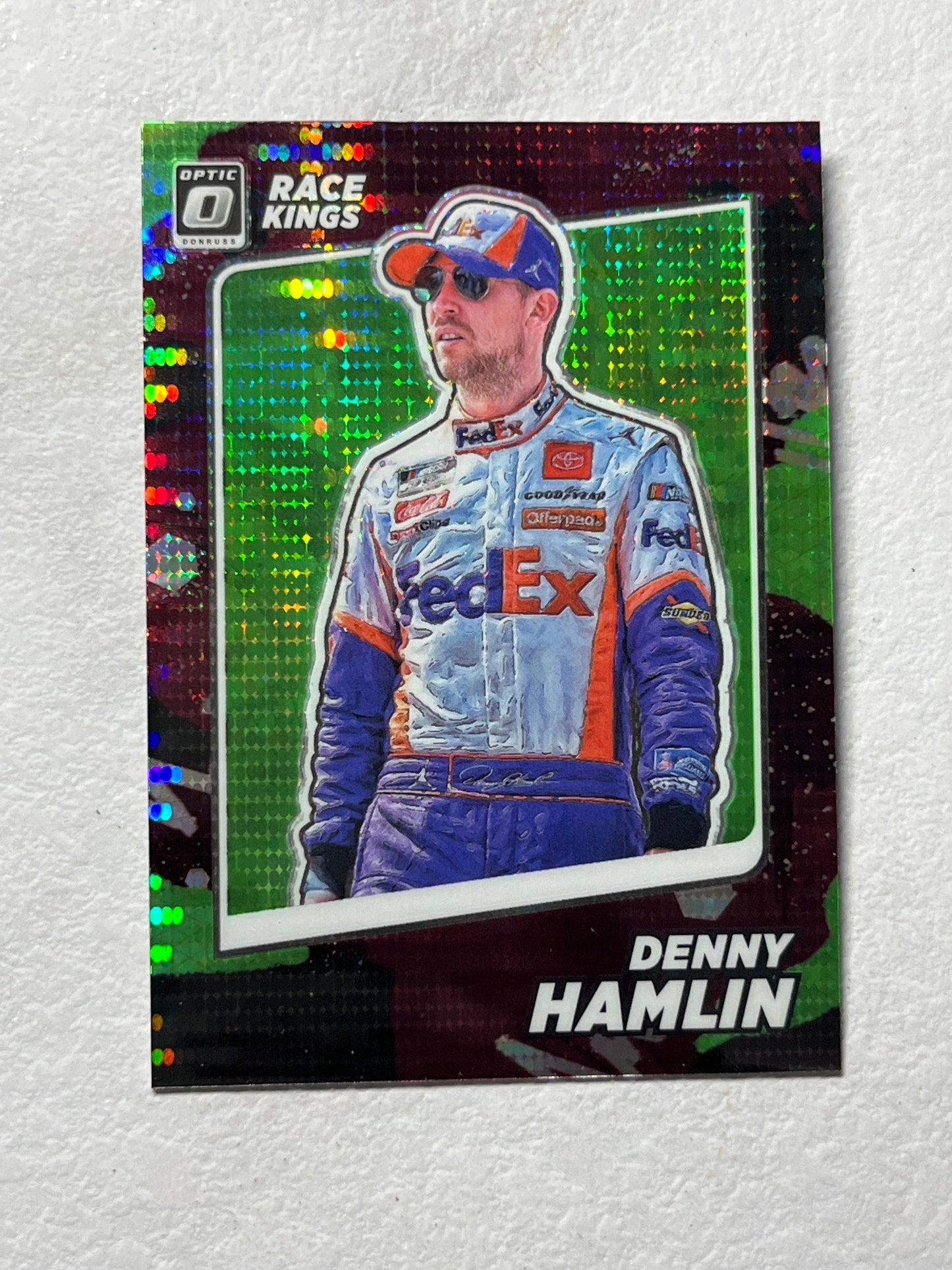 Denny Hamlin - 2022 Donruss Racing Race Kings NASCAR Lime Green Pulsar Optic Prizm #9