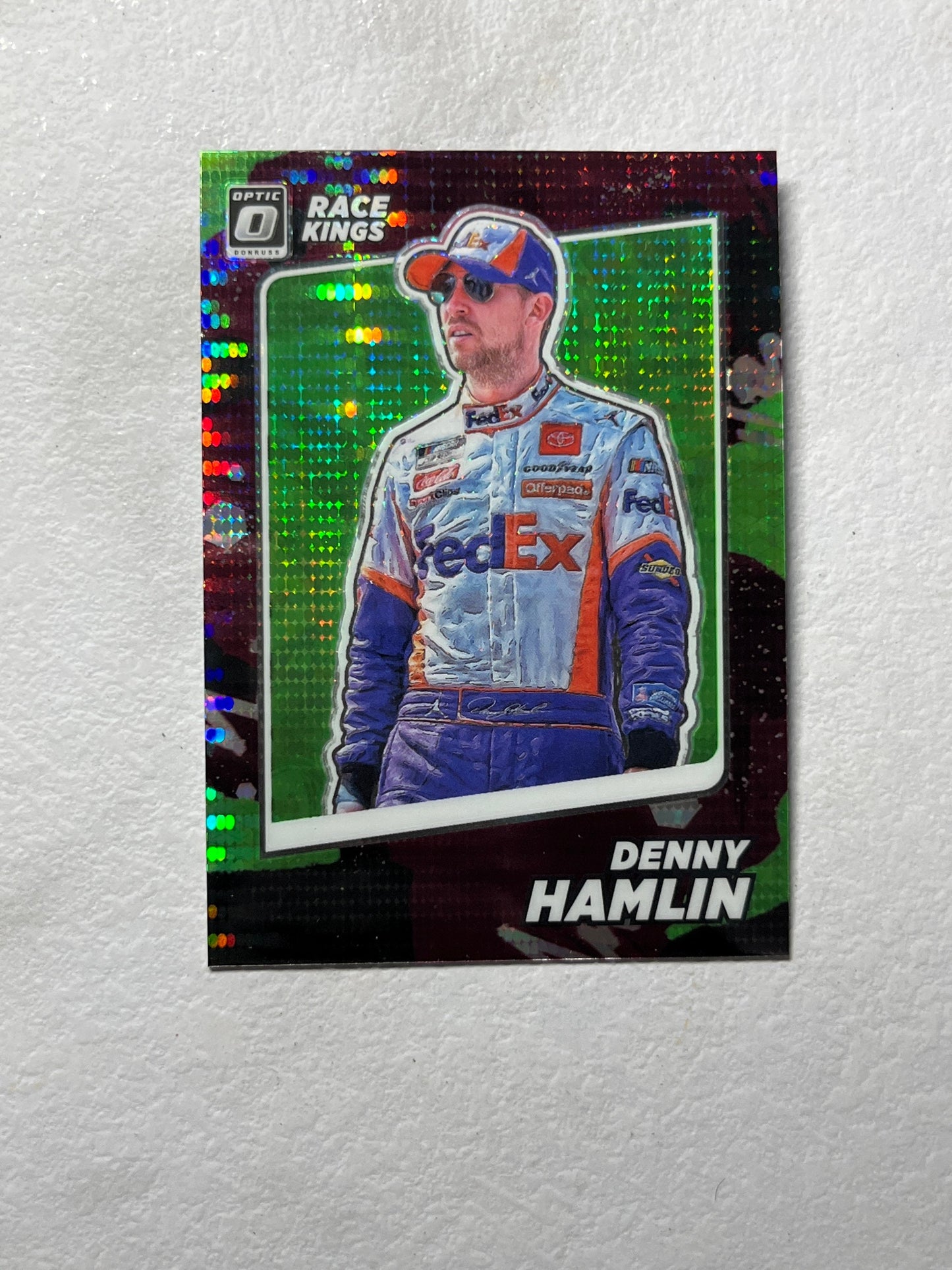 Denny Hamlin - 2022 Donruss Racing Race Kings NASCAR Lime Green Pulsar Optic Prizm #9