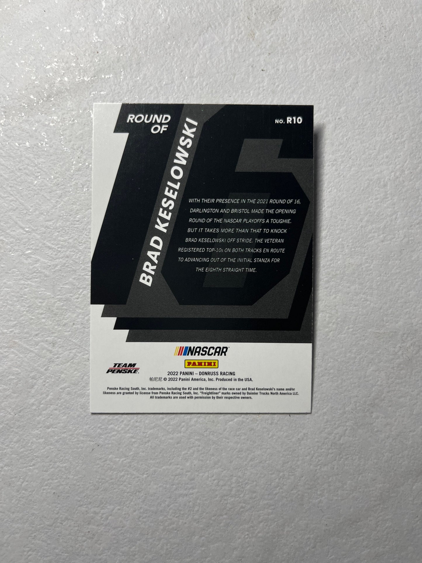 Brad Keselowski - 2022 Donruss Racing Round of 16 insert card NASCAR holo *rare checkers variation*