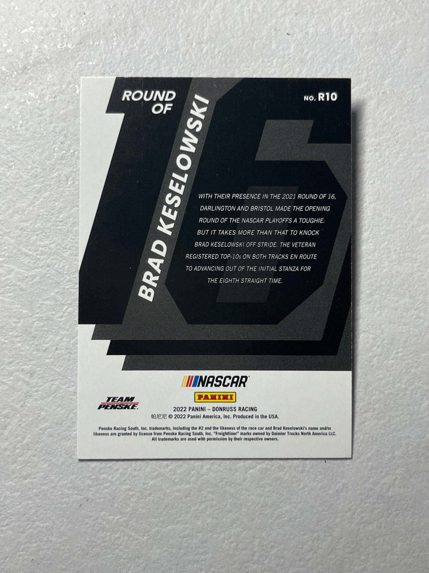 Brad Keselowski - 2022 Donruss Racing Round of 16 insert card NASCAR holo *rare checkers variation*