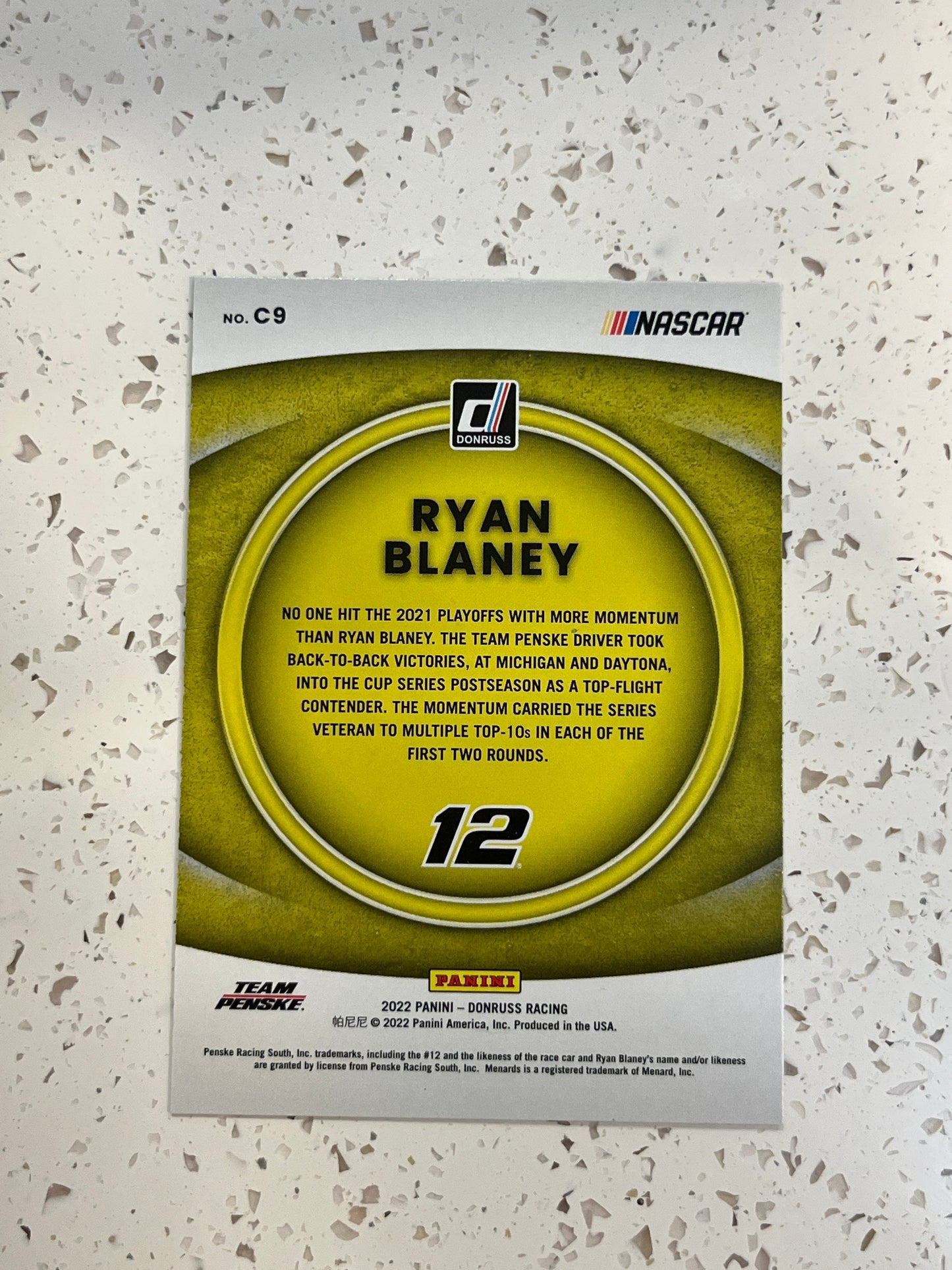 Ryan Blaney - 2022 Donruss Racing NASCAR CONTENDERS Insert Card