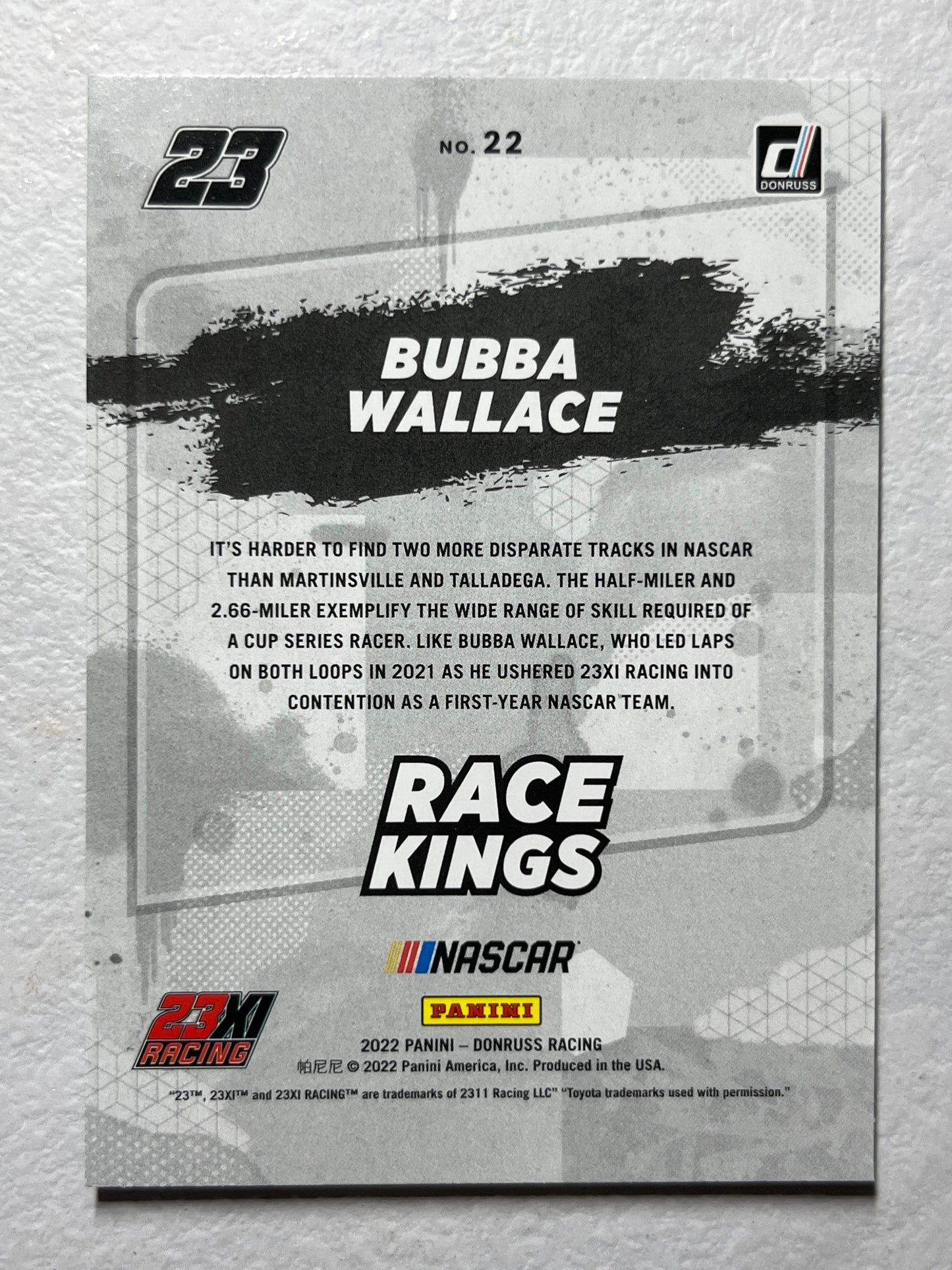 Bubba Wallace - 2022 Donruss Racing NASCAR Race Kings insert card