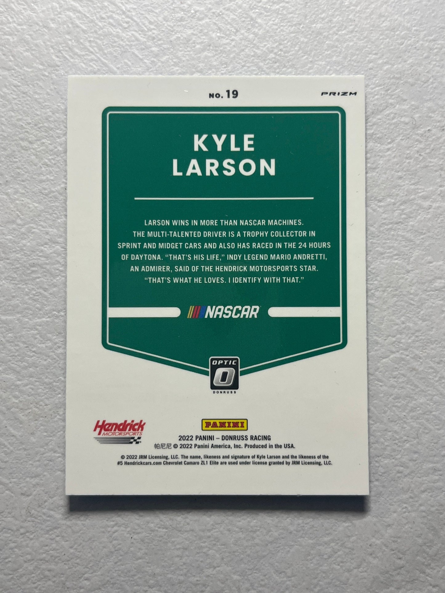 Kyle Larson - 2022 Donruss Racing Carolina Blue Optic Prizm NASCAR