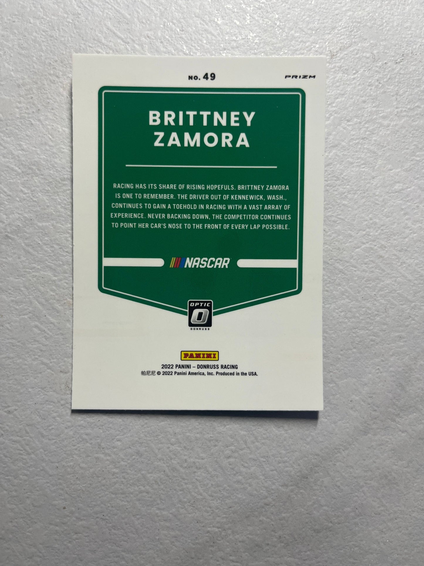 Brittney Zamora - 2022 Donruss Racing Optic Silver Holo Prizm NASCAR