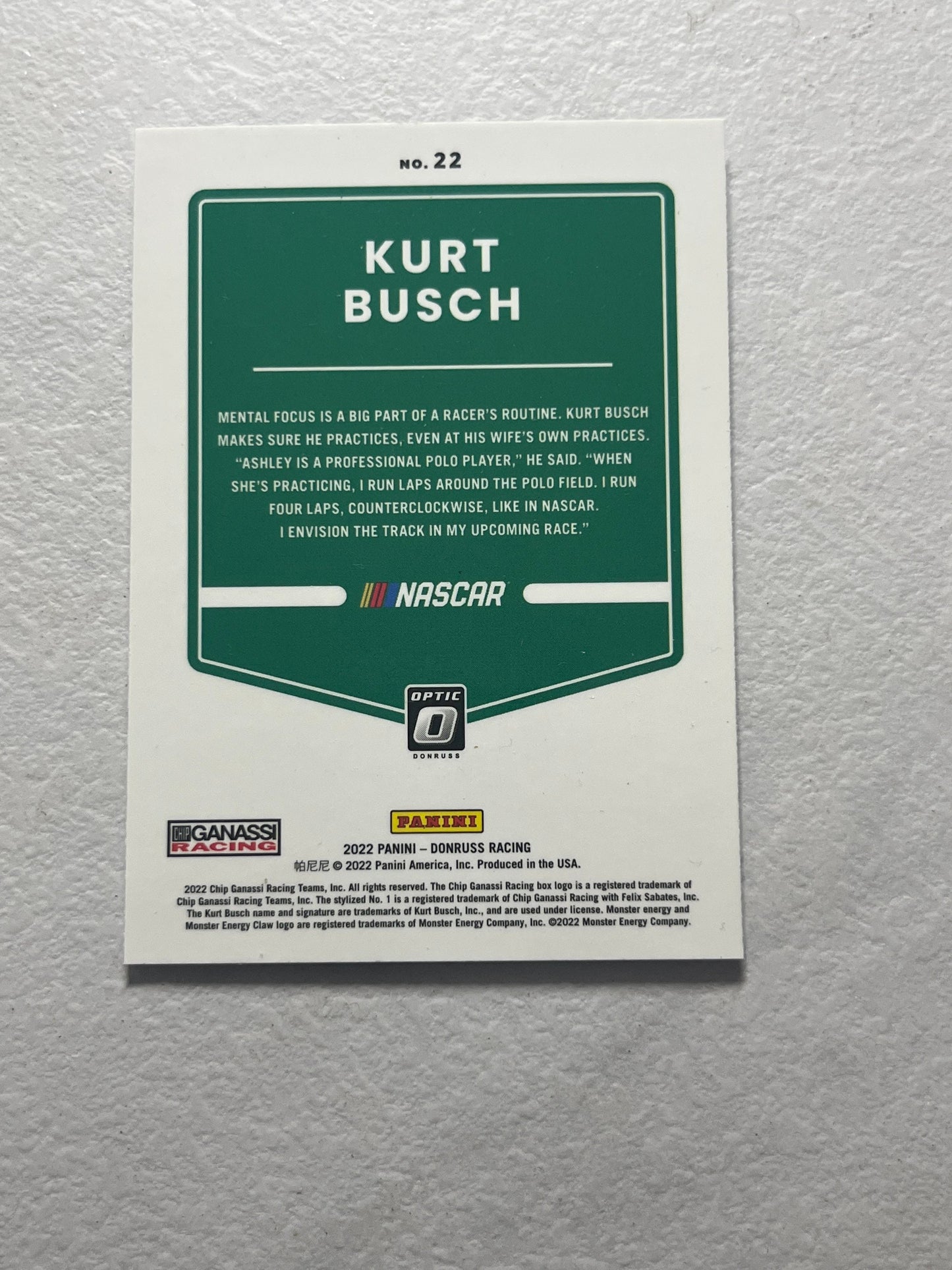 Kurt Busch - 2022 Donruss Racing NASCAR OPTIC card