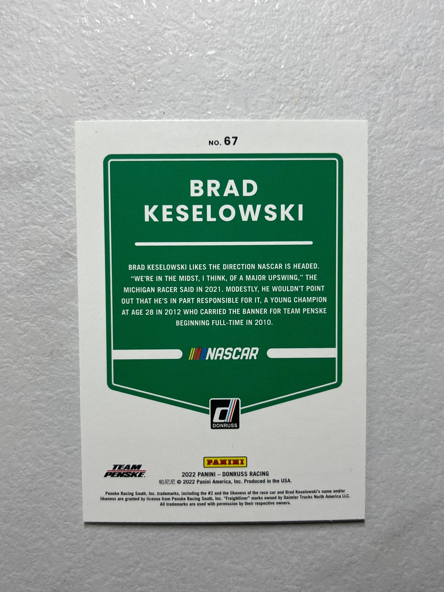 Brad Keselowski - 2022 Donruss Racing NASCAR base card