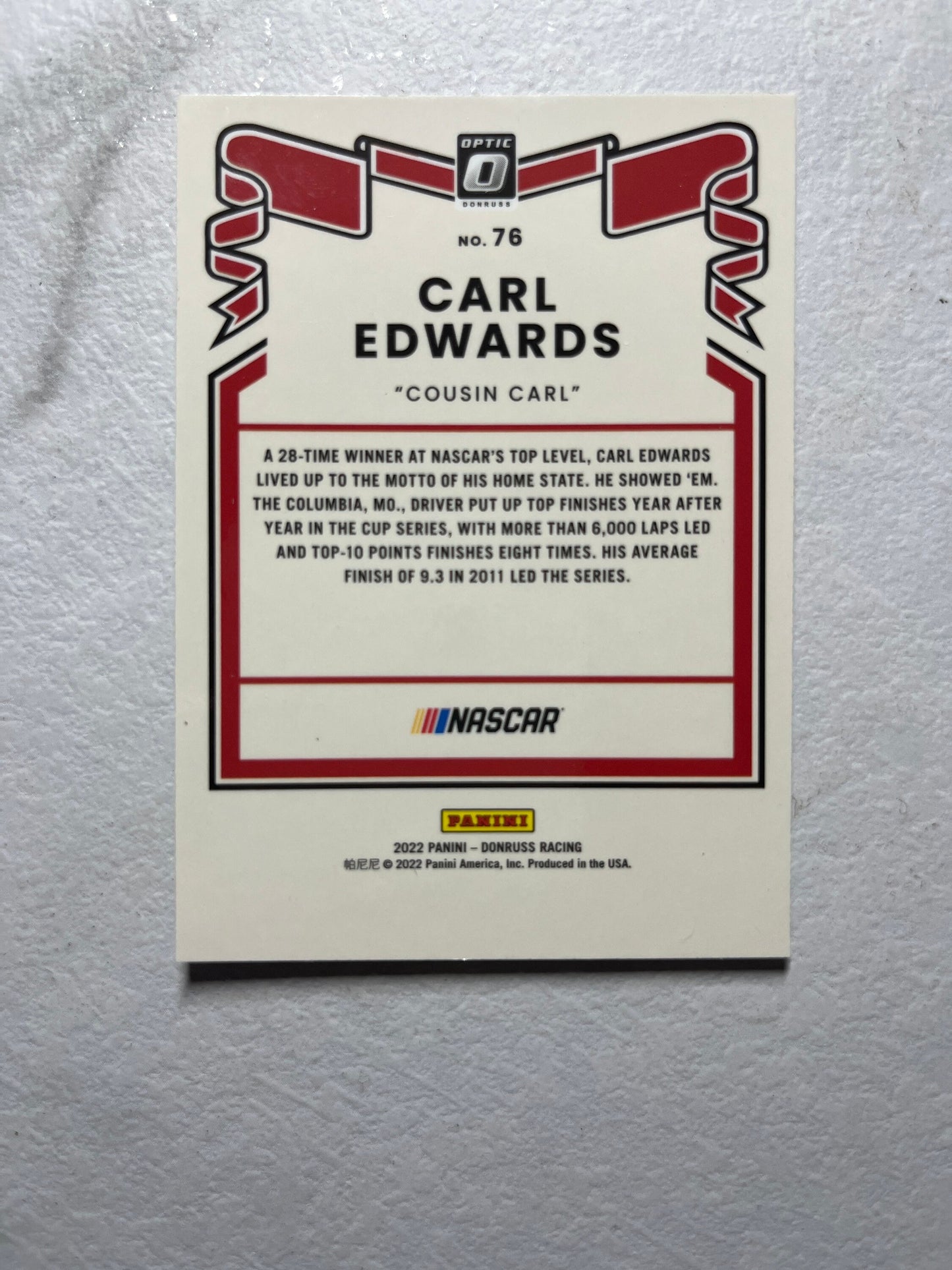 Carl Edwards - 2022 Donruss Racing OPTIC 1981 Retro Variation card - short print