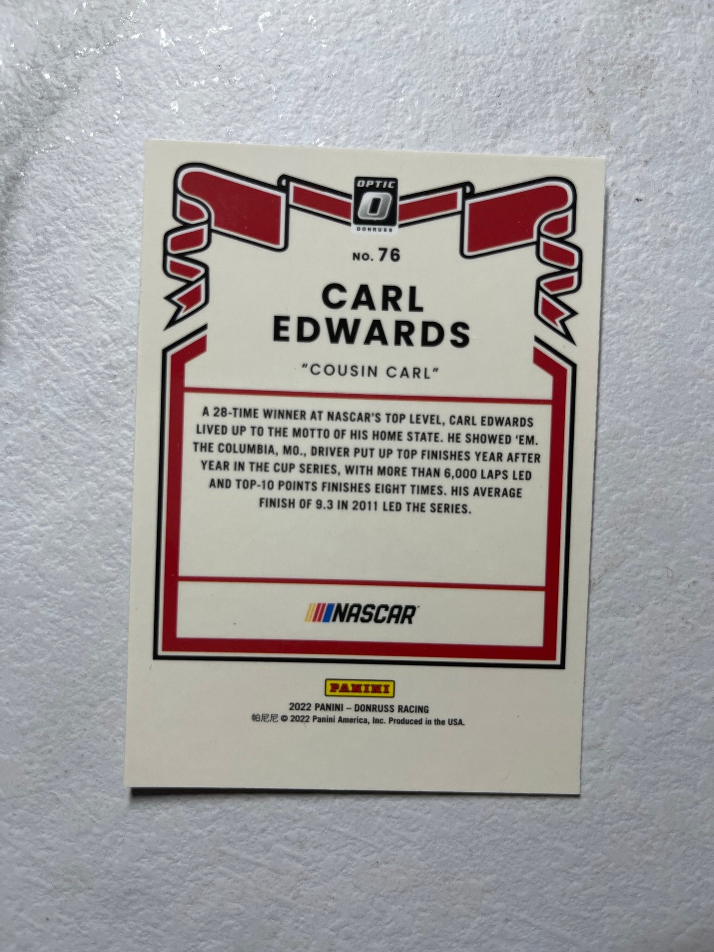 Carl Edwards - 2022 Donruss Racing OPTIC 1981 Retro Variation card - short print