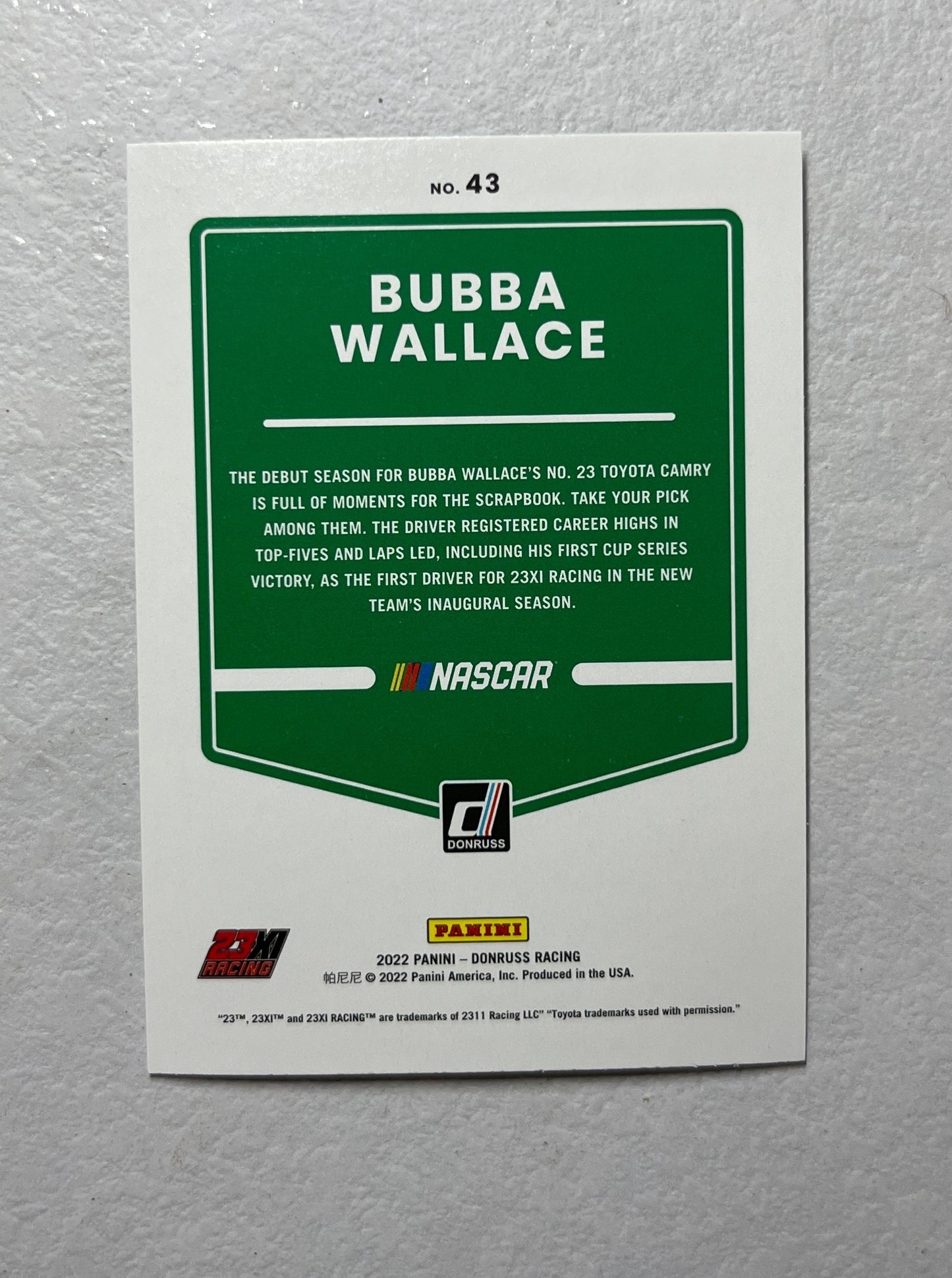 Bubba Wallace - 2022 Donruss Racing NASCAR car card Lime Green PARALLEL