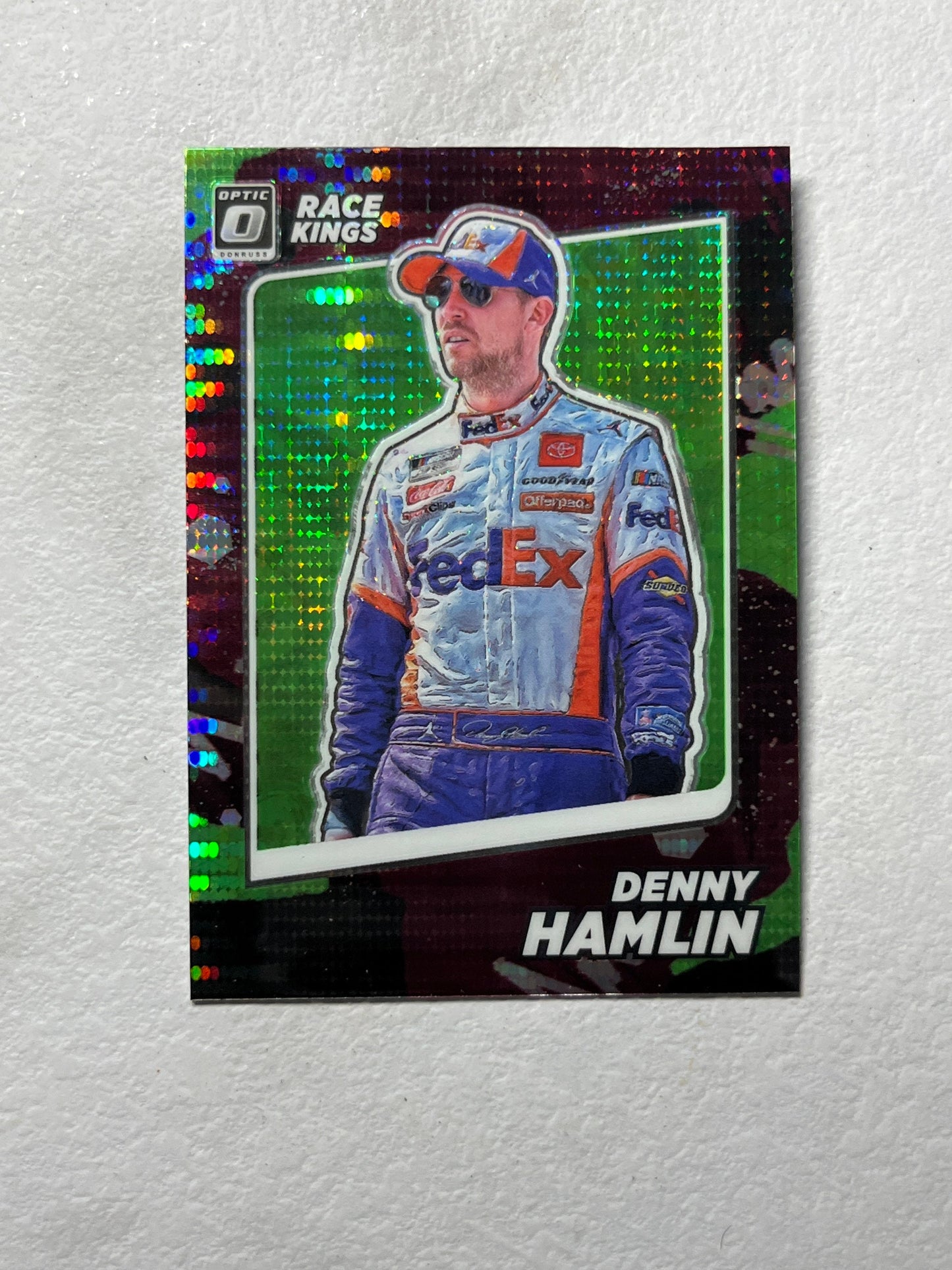 Denny Hamlin - 2022 Donruss Racing Race Kings NASCAR Lime Green Pulsar Optic Prizm #9