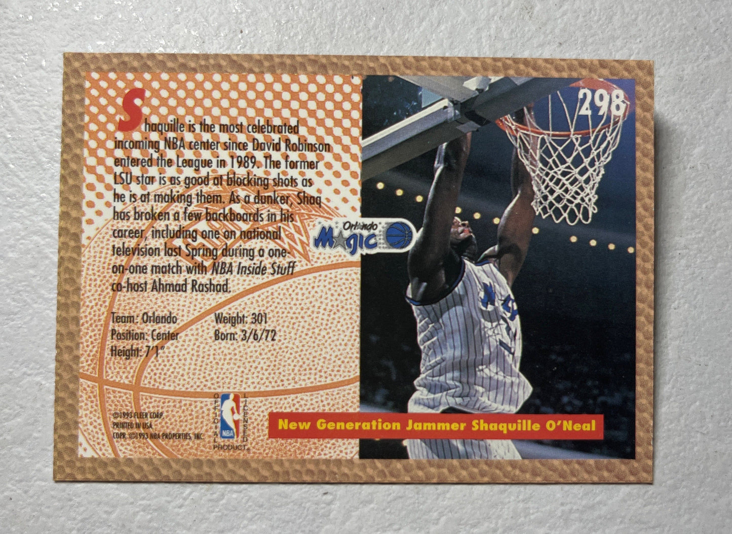 Shaquille O'Neal - 1992 Fleer Basketball ROOKIE Card #298 RC Orlando Magic NBA