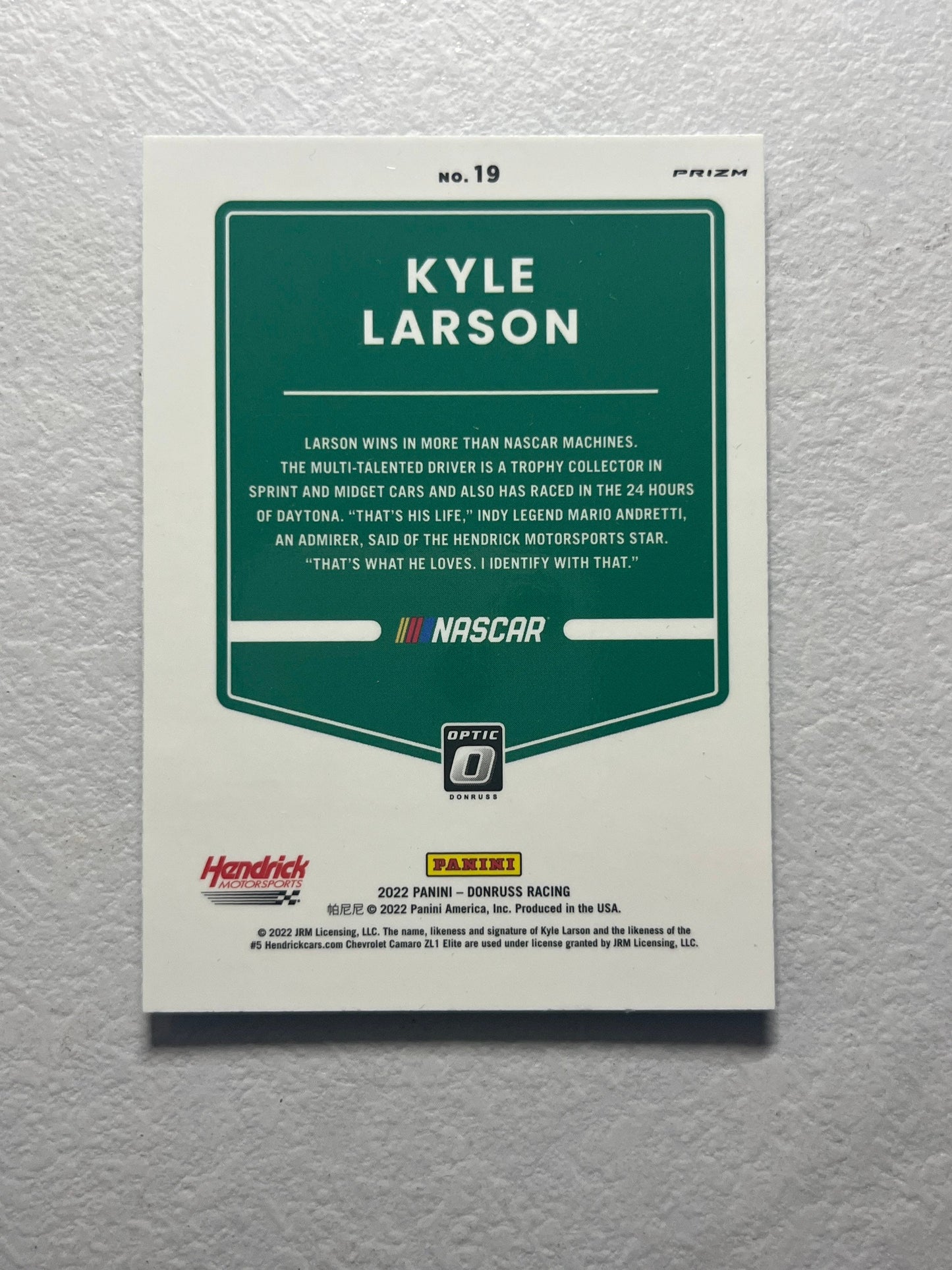 Kyle Larson - 2022 Donruss Racing Carolina Blue Optic Prizm NASCAR