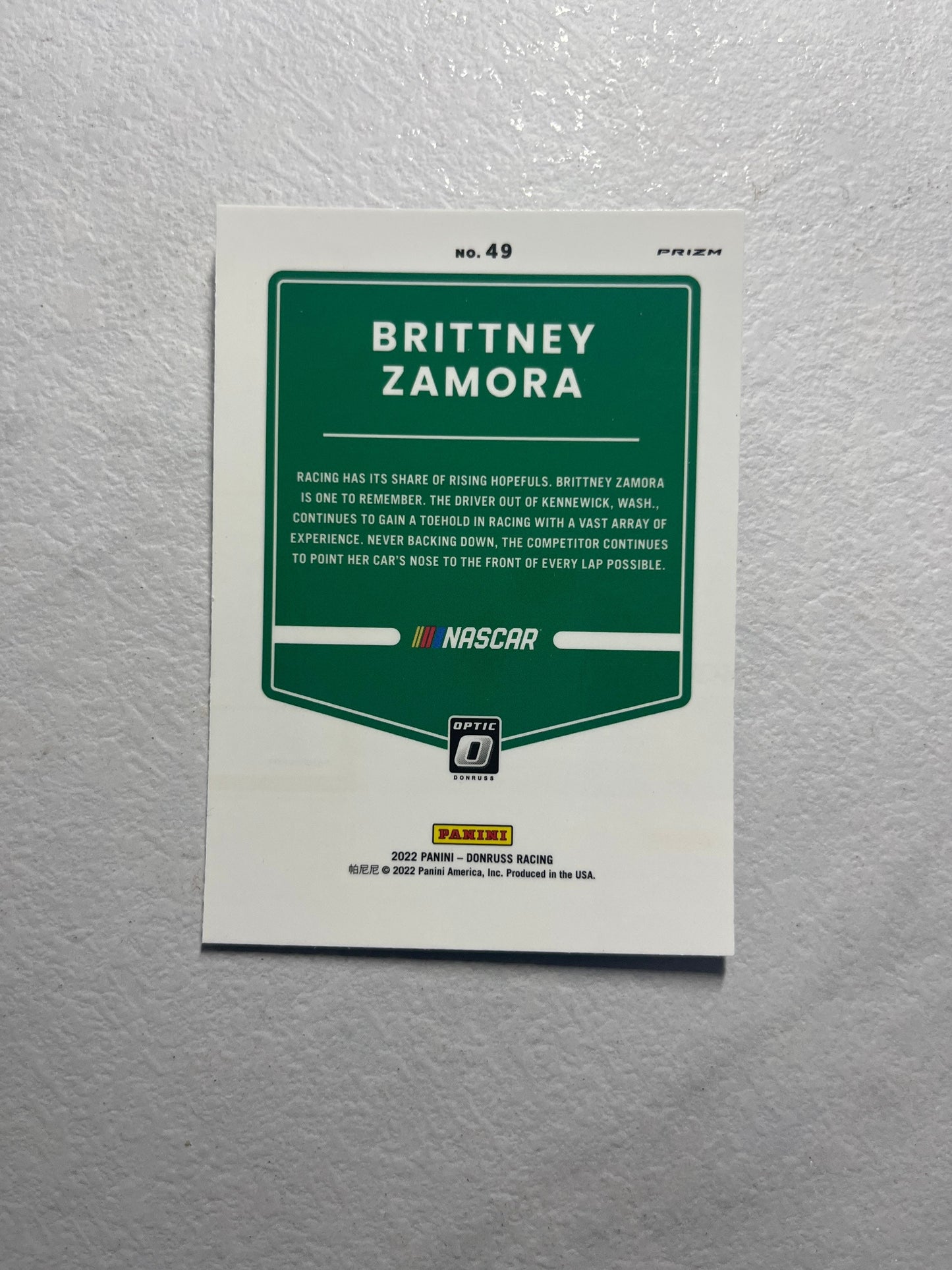 Brittney Zamora - 2022 Donruss Racing Optic Silver Holo Prizm NASCAR