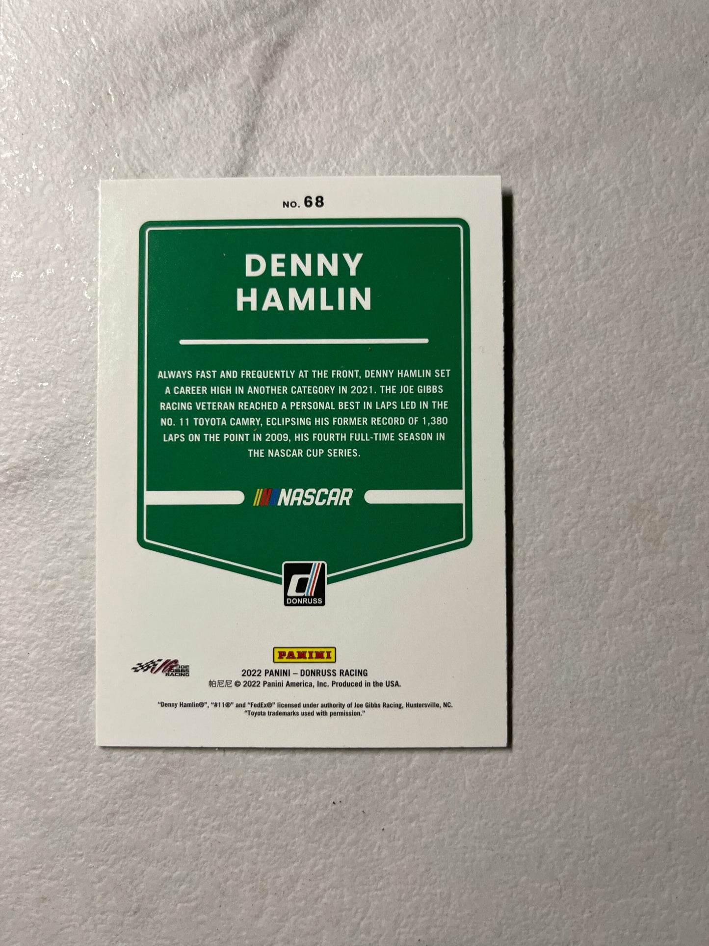 Denny Hamlin - 2022 Donruss NASCAR Racing Lime GREEN PARALLEL card