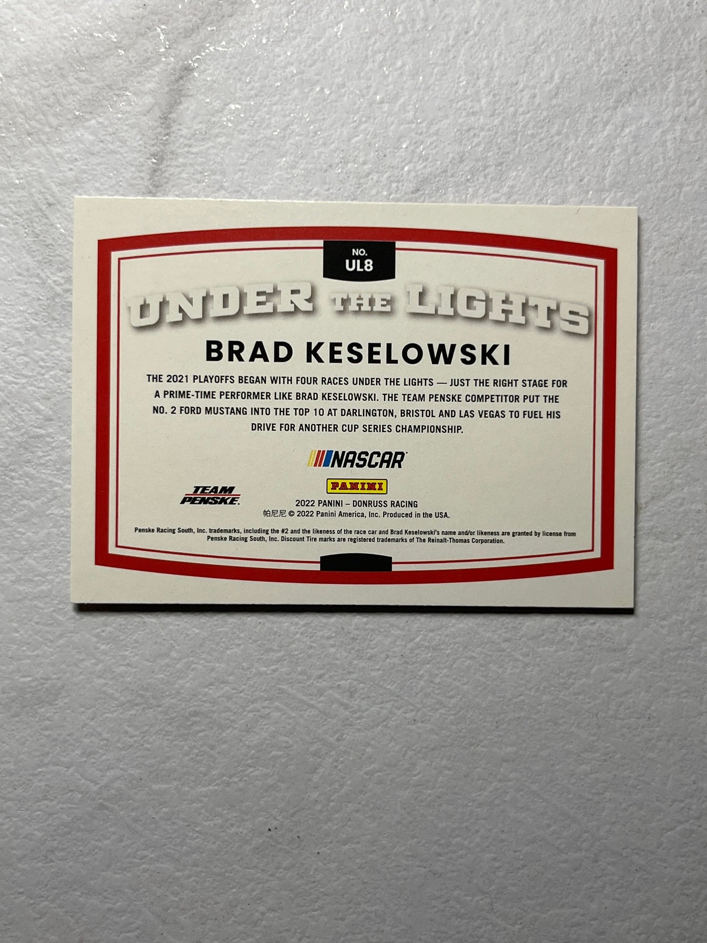 Brad Keselowski - 2022 Donruss Racing UNDER the LIGHTS bronze insert card - NASCAR