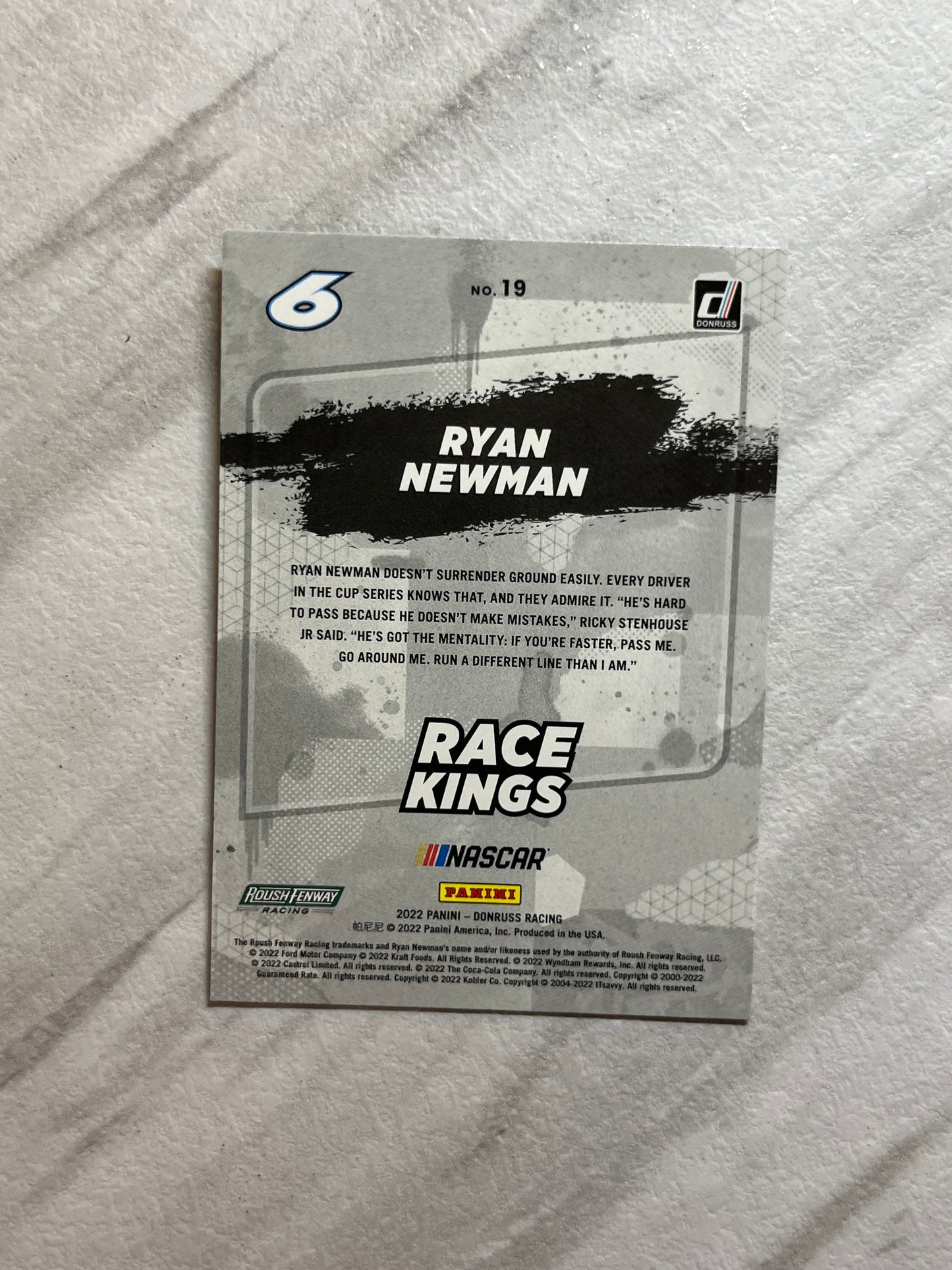 Ryan Newman - 2022 Donruss Racing NASCAR Race Kings insert card