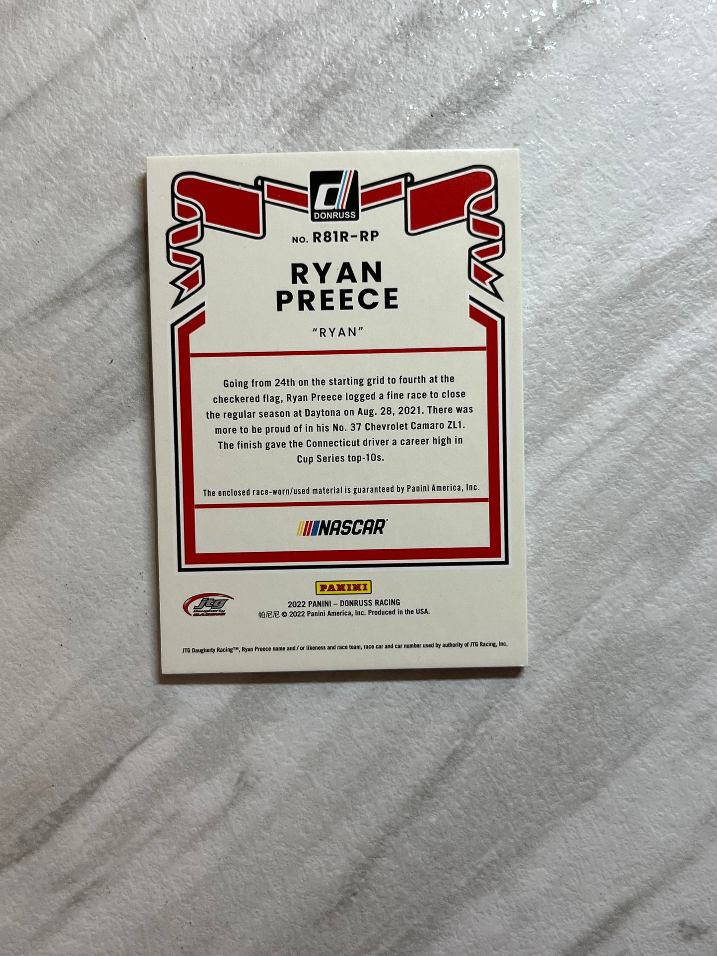 Ryan Preece - 2022 Donruss Racing NASCAR (RETRO RELIC Card) Race Day Used Tire