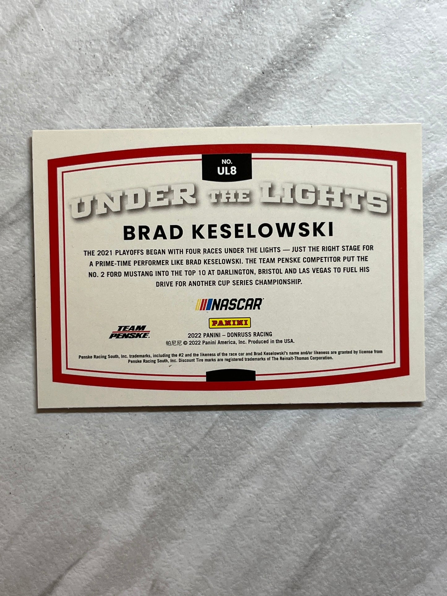 Brad Keselowski - 2022 Donruss Racing UNDER the LIGHTS insert card - NASCAR