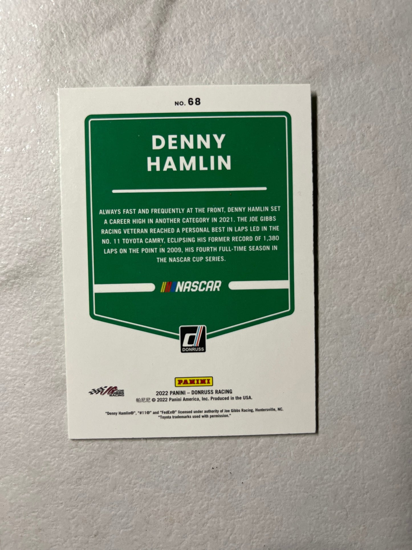 Denny Hamlin - 2022 Donruss NASCAR Racing Lime GREEN PARALLEL card