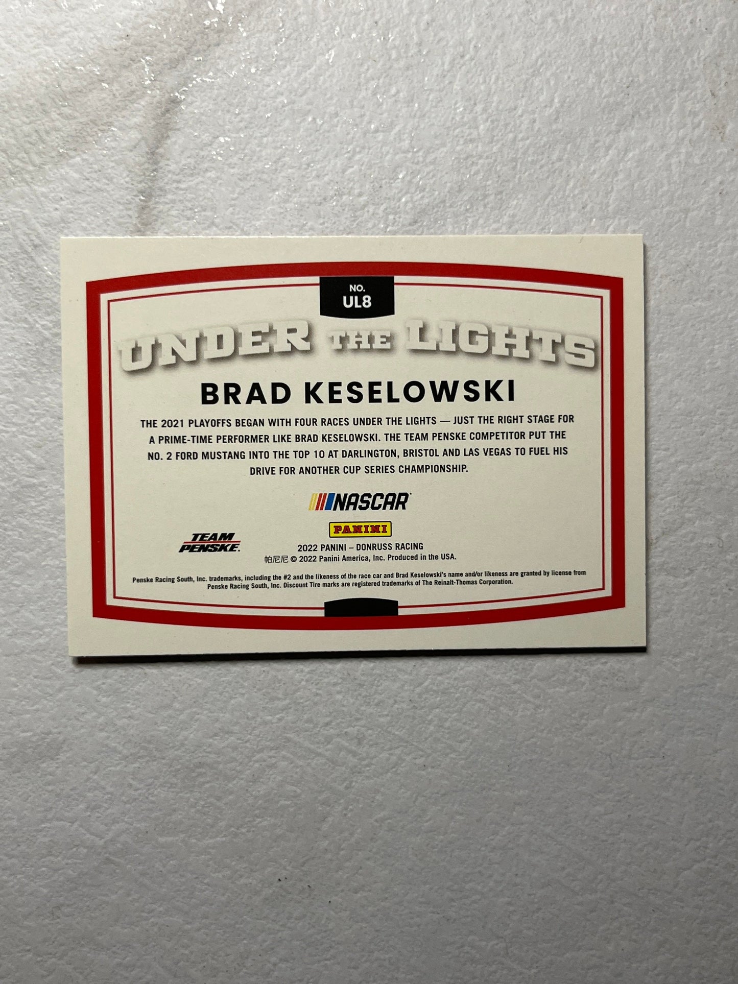 Brad Keselowski - 2022 Donruss Racing UNDER the LIGHTS bronze insert card - NASCAR