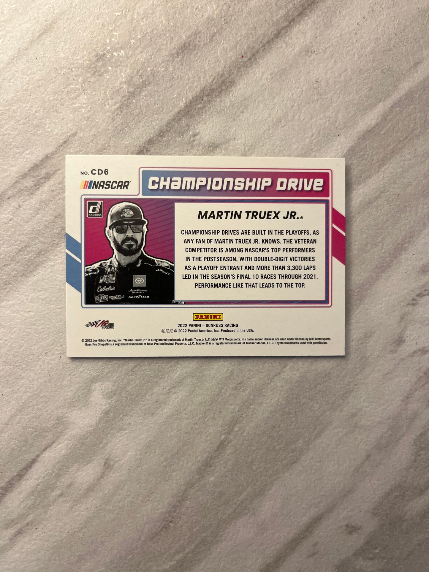 Martin Truex Jr - 2022 Donruss Racing CHAMPIONSHIP DRIVE insert card NASCAR