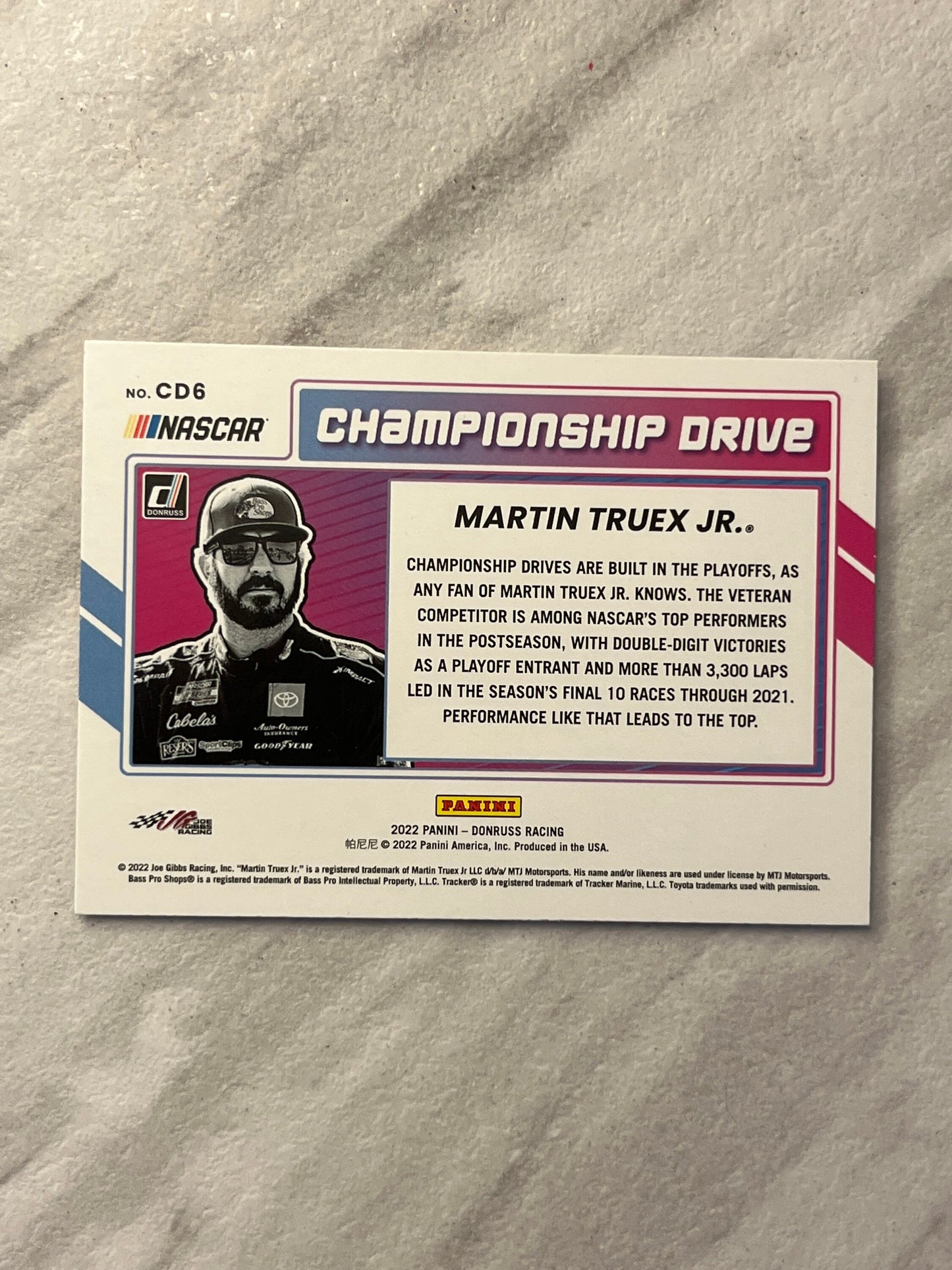 Martin Truex Jr - 2022 Donruss Racing CHAMPIONSHIP DRIVE insert card NASCAR