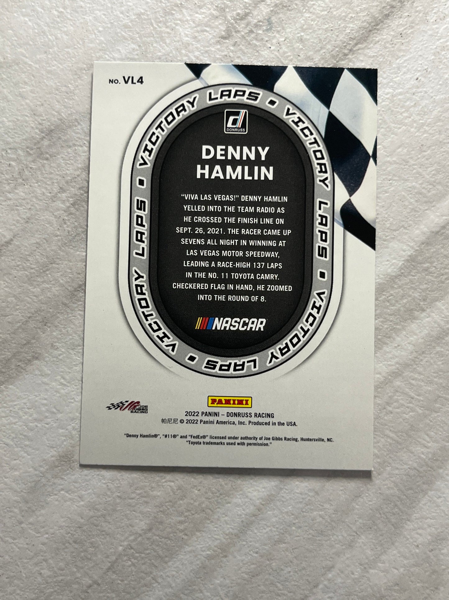 Denny Hamlin - 2022 Donruss Racing - VICTORY LAPS Insert Card